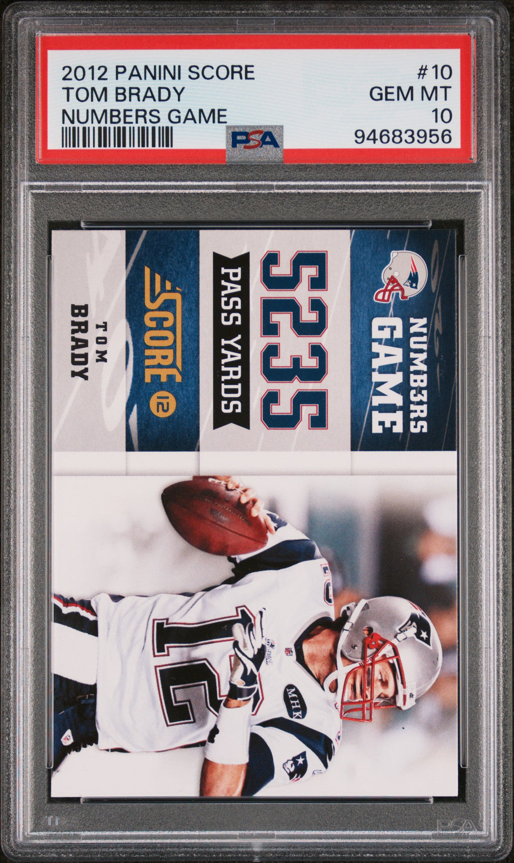 2012 Panini Score Numbers Game #10 Tom Brady Numbers Game PSA 10
