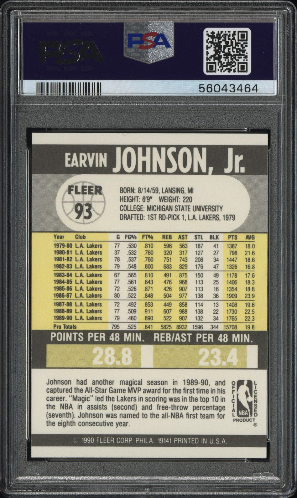 1990 Fleer #93 Magic Johnson PSA 9