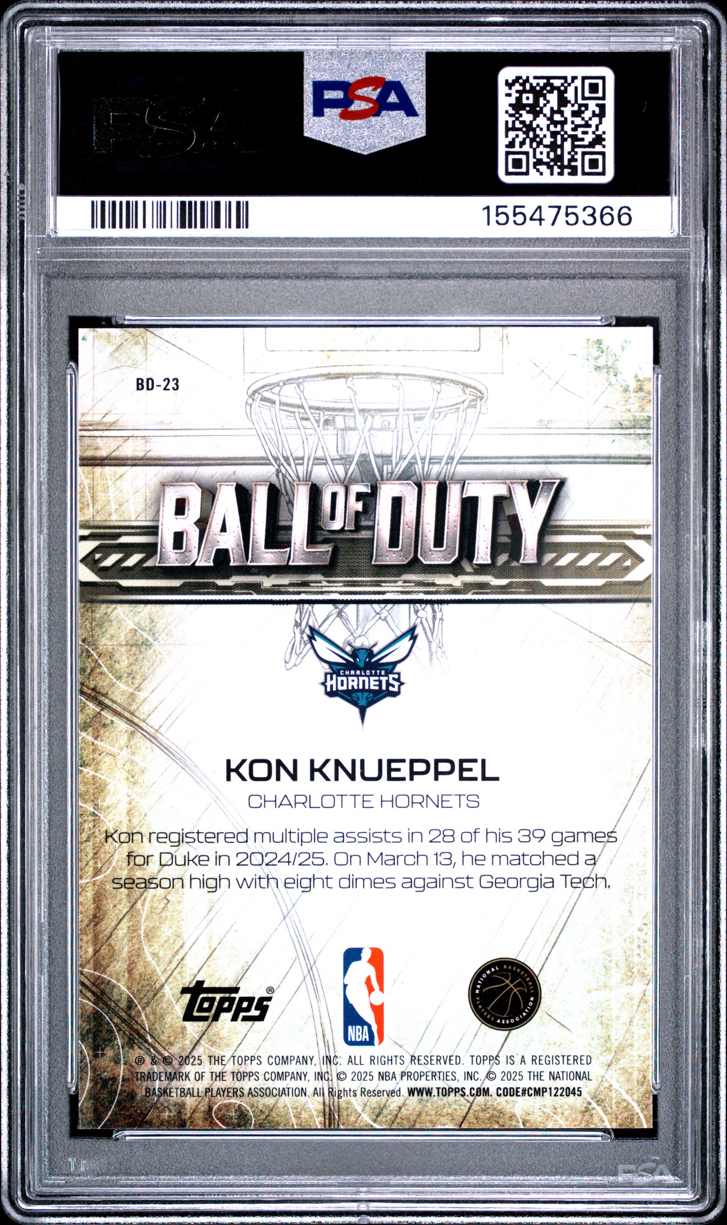 2025 Topps Chrome Ball Of Duty #BD-23 Kon Knueppel PSA 10