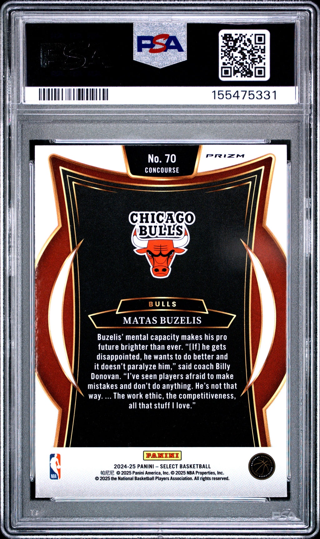 2024 Panini Select #70 Matas Buzelis Orange Flash PSA 9