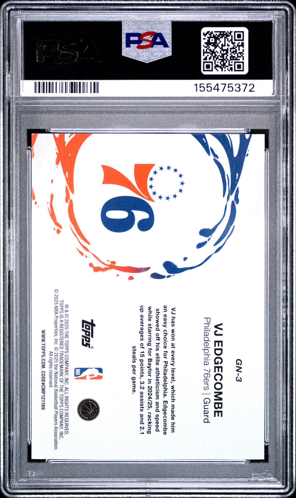 2025 Topps Generation Now #GN-3 Vj Edgecombe PSA 10