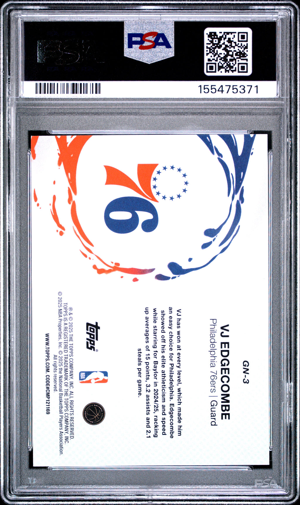 2025 Topps Generation Now #GN-3 Vj Edgecombe PSA 10