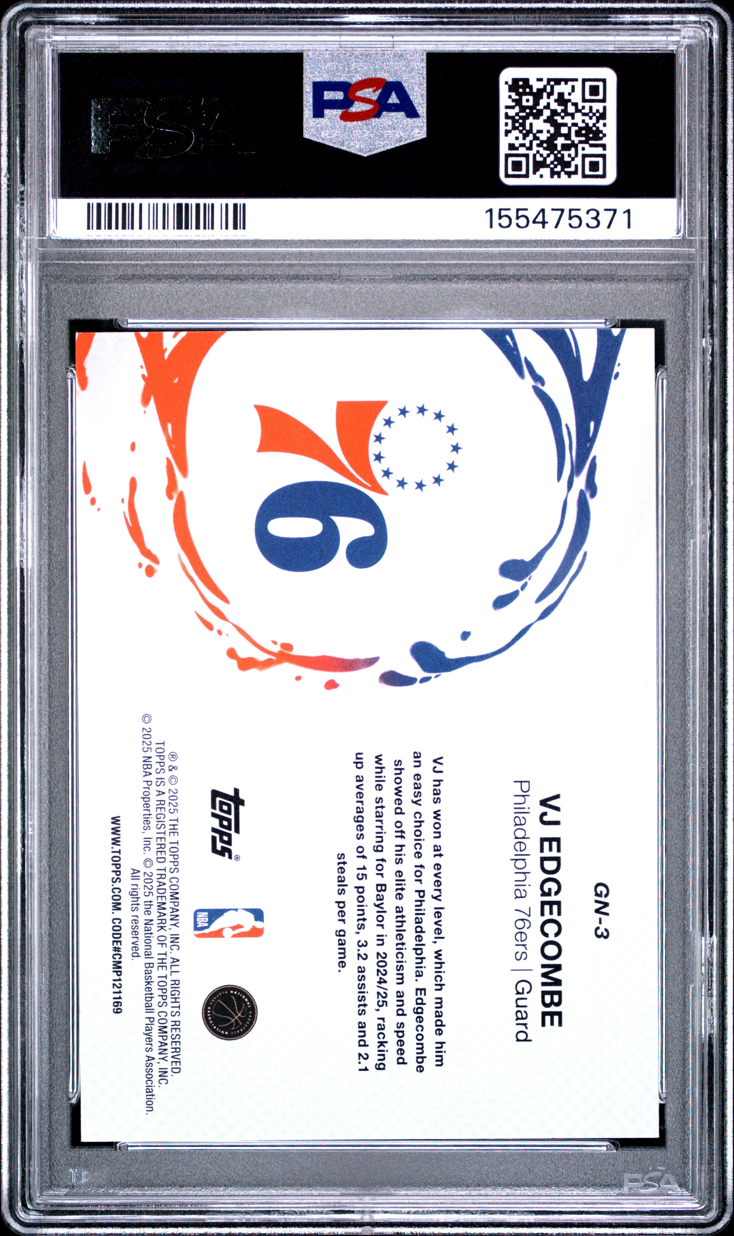 2025 Topps Generation Now #GN-3 Vj Edgecombe PSA 10