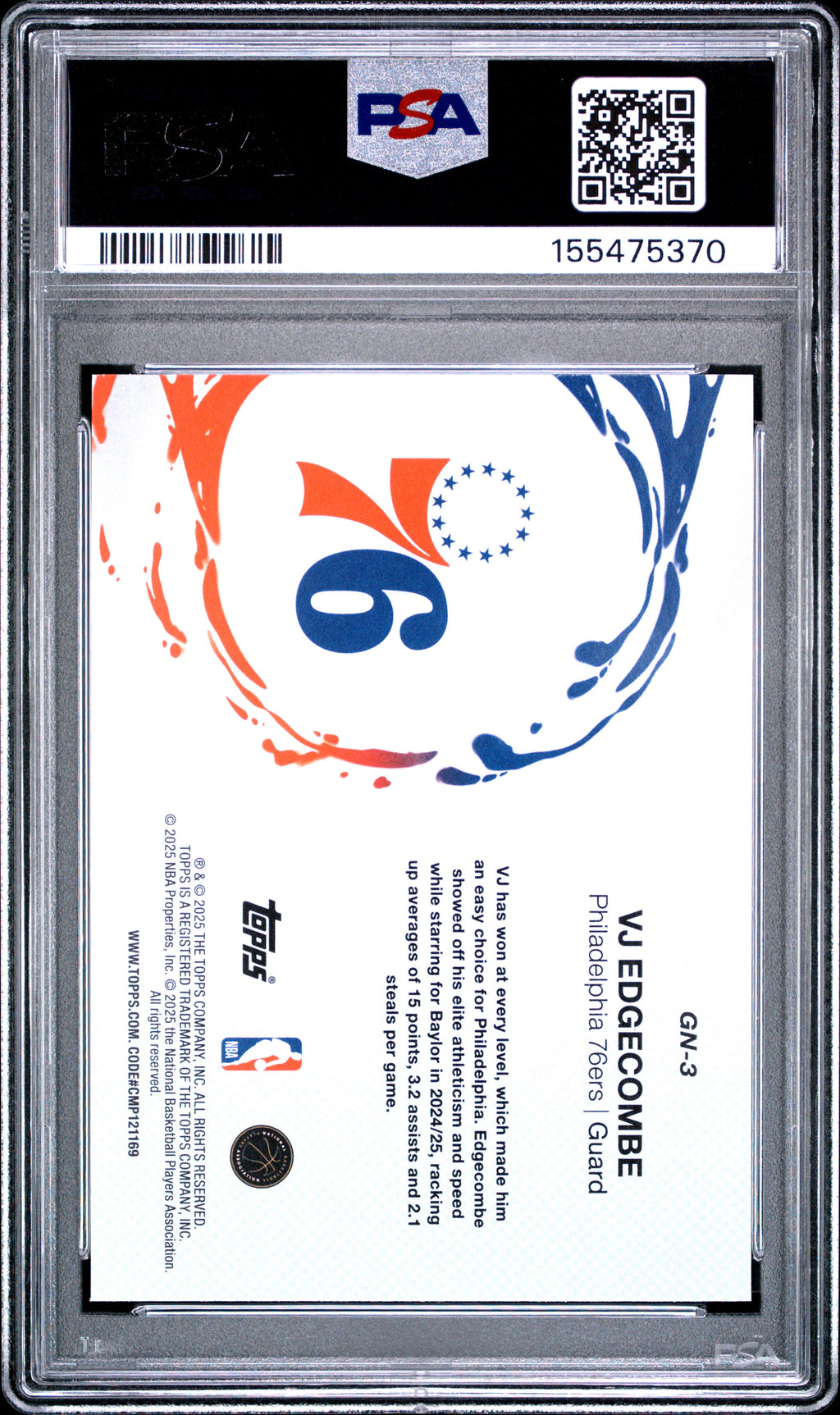 2025 Topps Generation Now #GN-3 Vj Edgecombe PSA 10