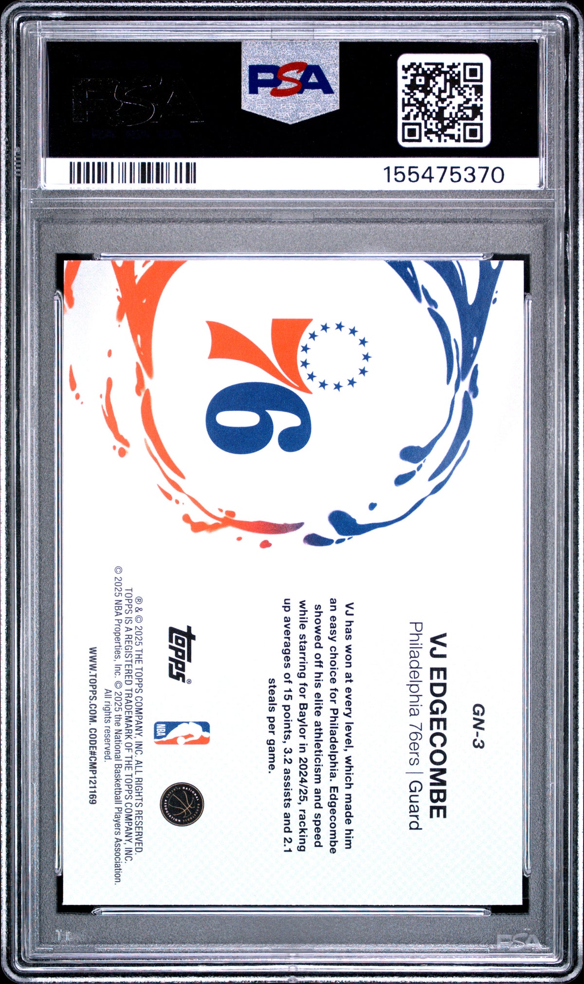 2025 Topps Generation Now #GN-3 Vj Edgecombe PSA 10