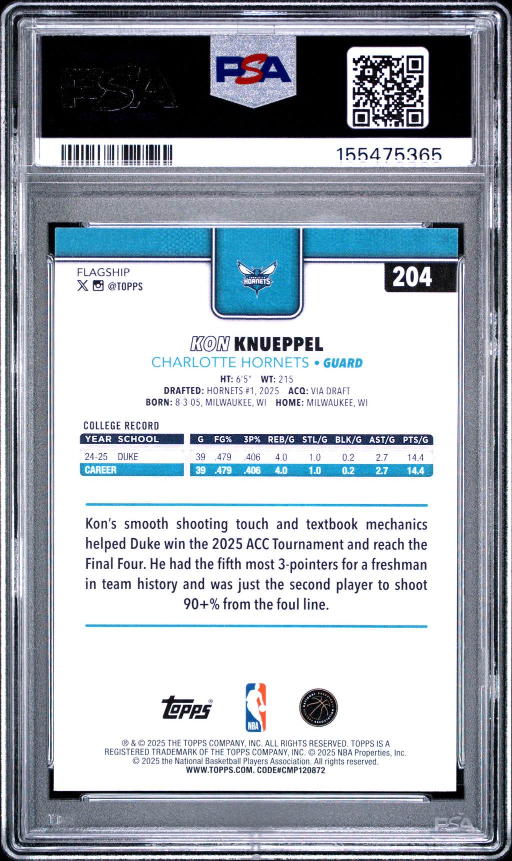 2025 Topps #204 Kon Knueppel PSA 9