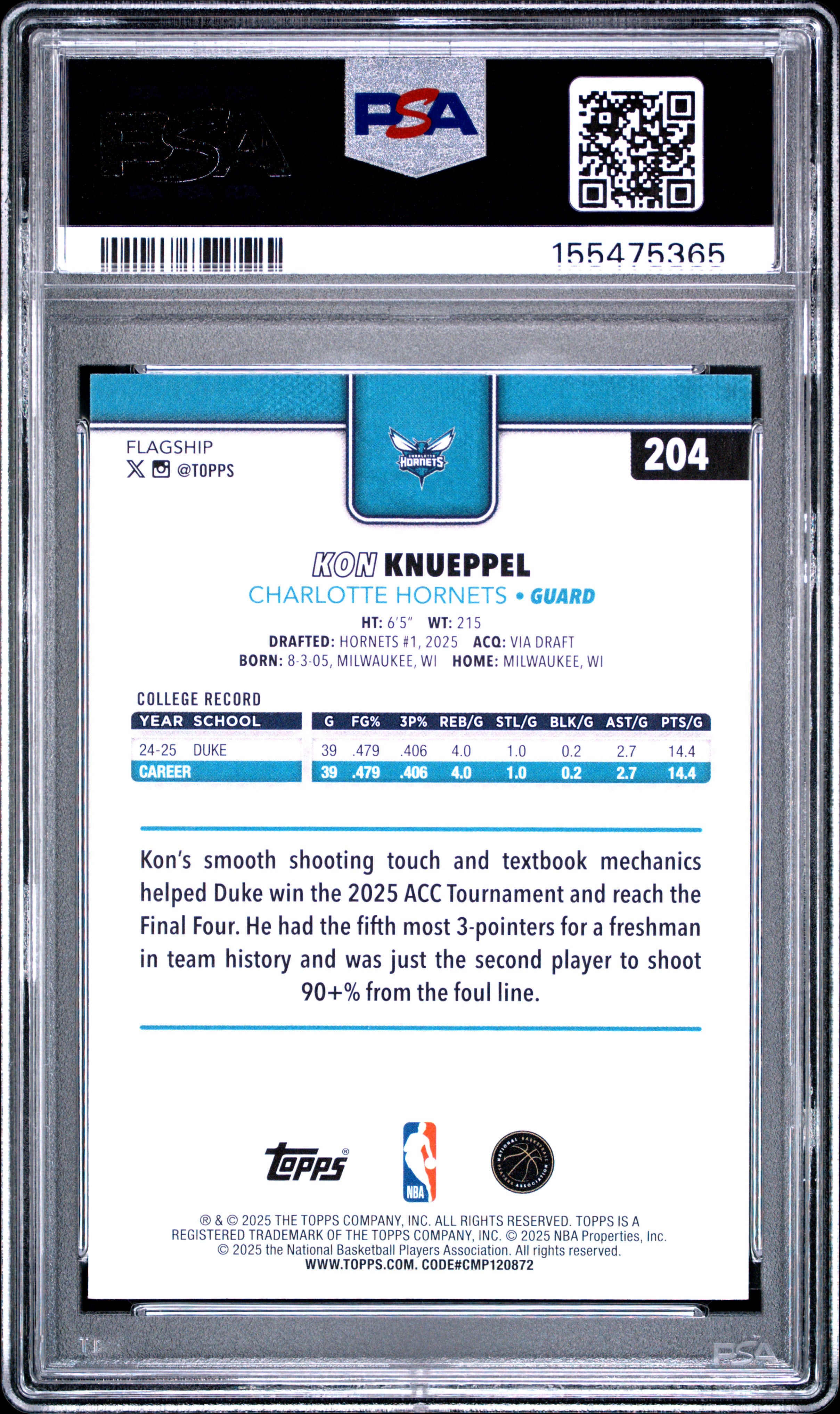 2025 Topps #204 Kon Knueppel PSA 9