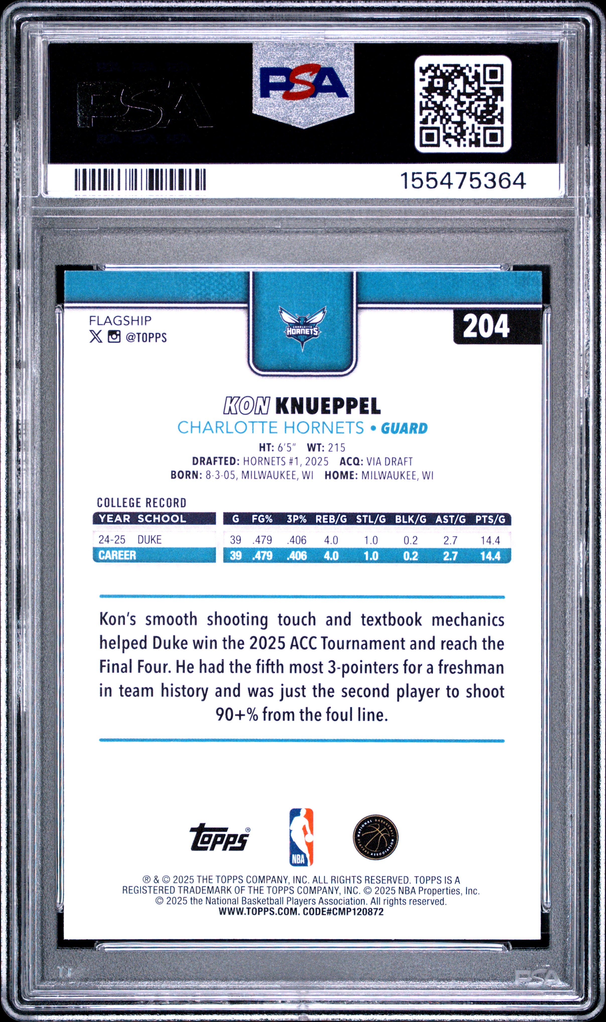2025 Topps #204 Kon Knueppel PSA 10