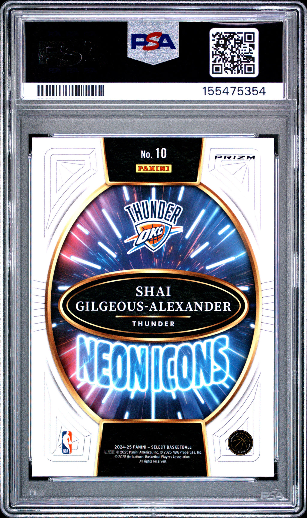 2024 Panini Select #10 S. Gilgeous-Alexander Neon Icons-Silver Prizm PSA 10