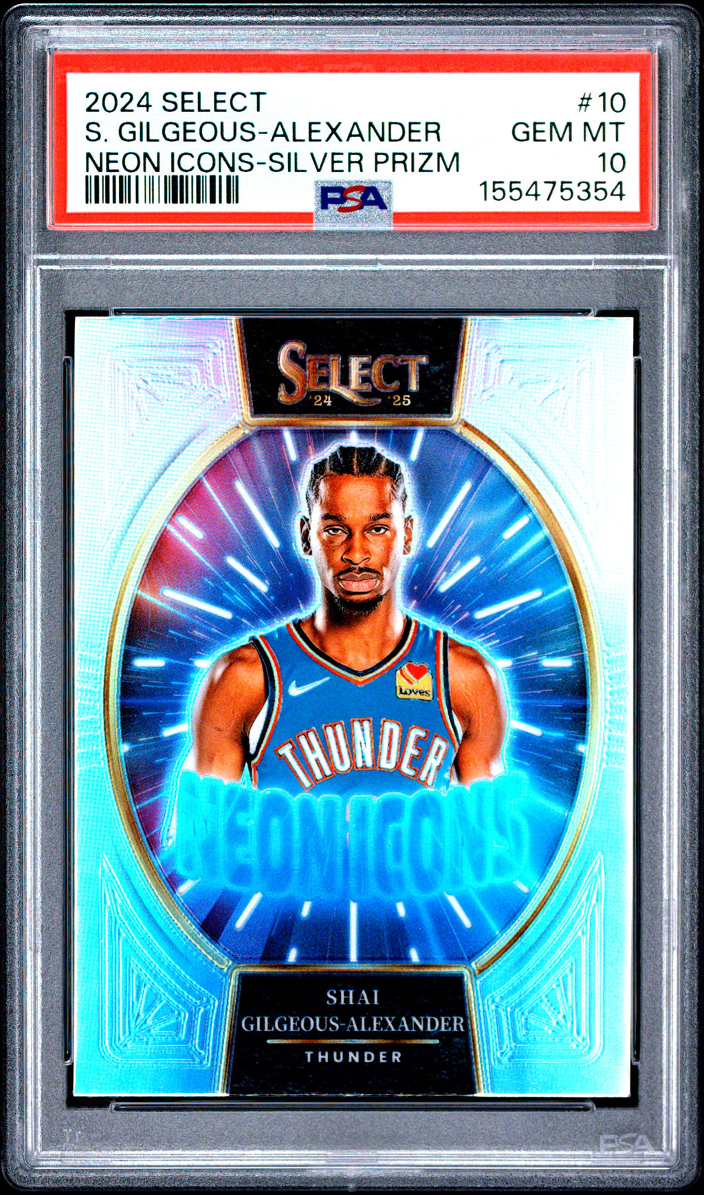 2024 Panini Select #10 S. Gilgeous-Alexander Neon Icons-Silver Prizm PSA 10