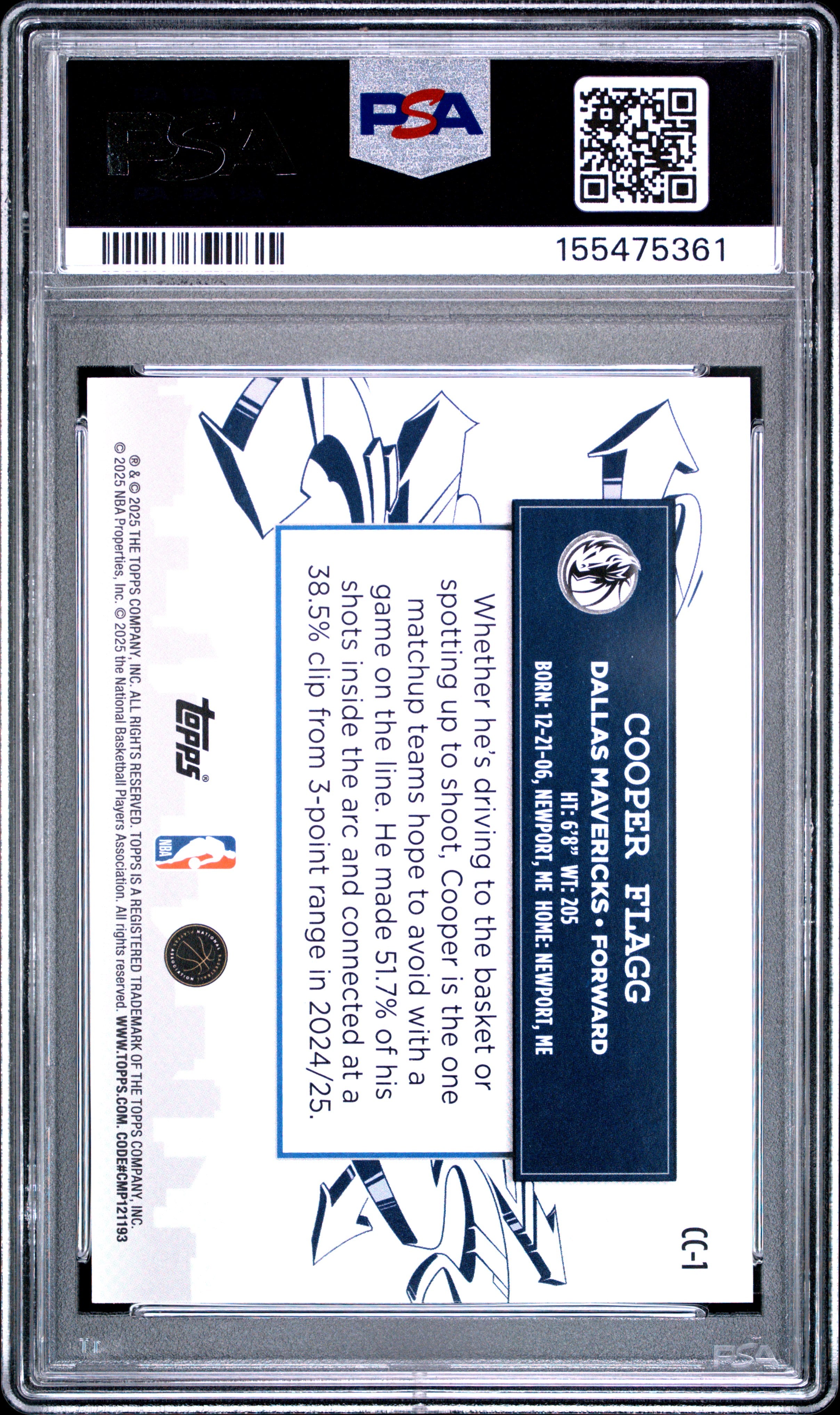 2025 Topps Clutch City Prospects #CC-1 Cooper Flagg PSA 10