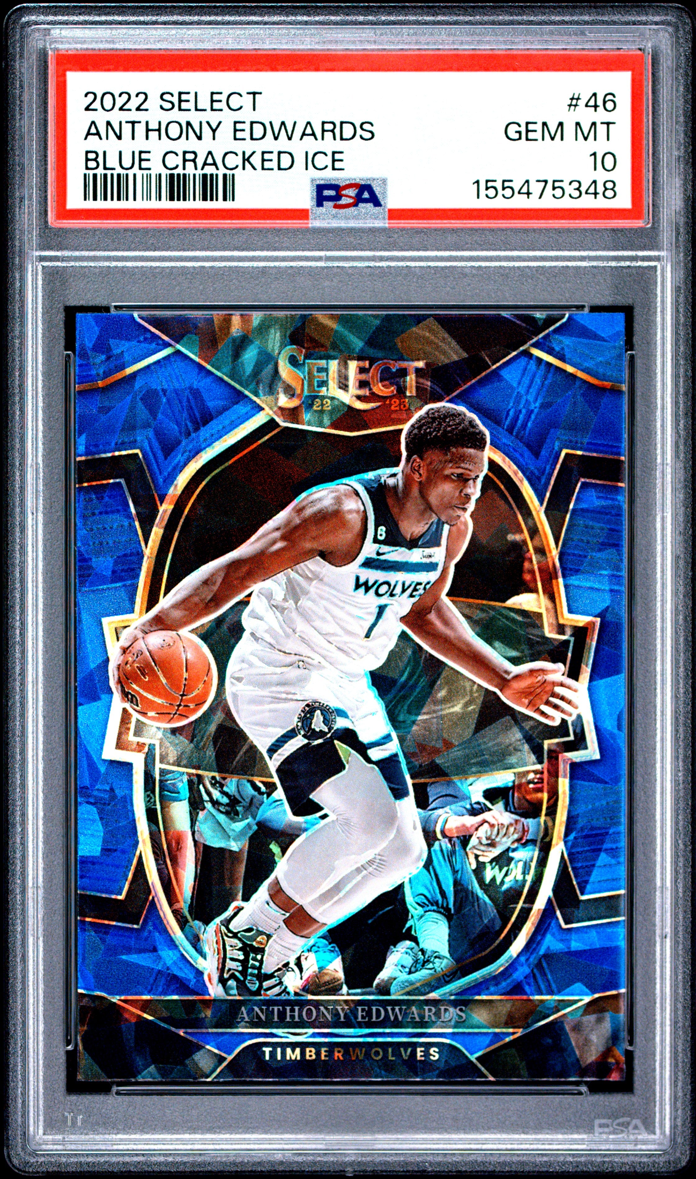 2022 Panini Select #46 Anthony Edwards Blue Cracked Ice PSA 10