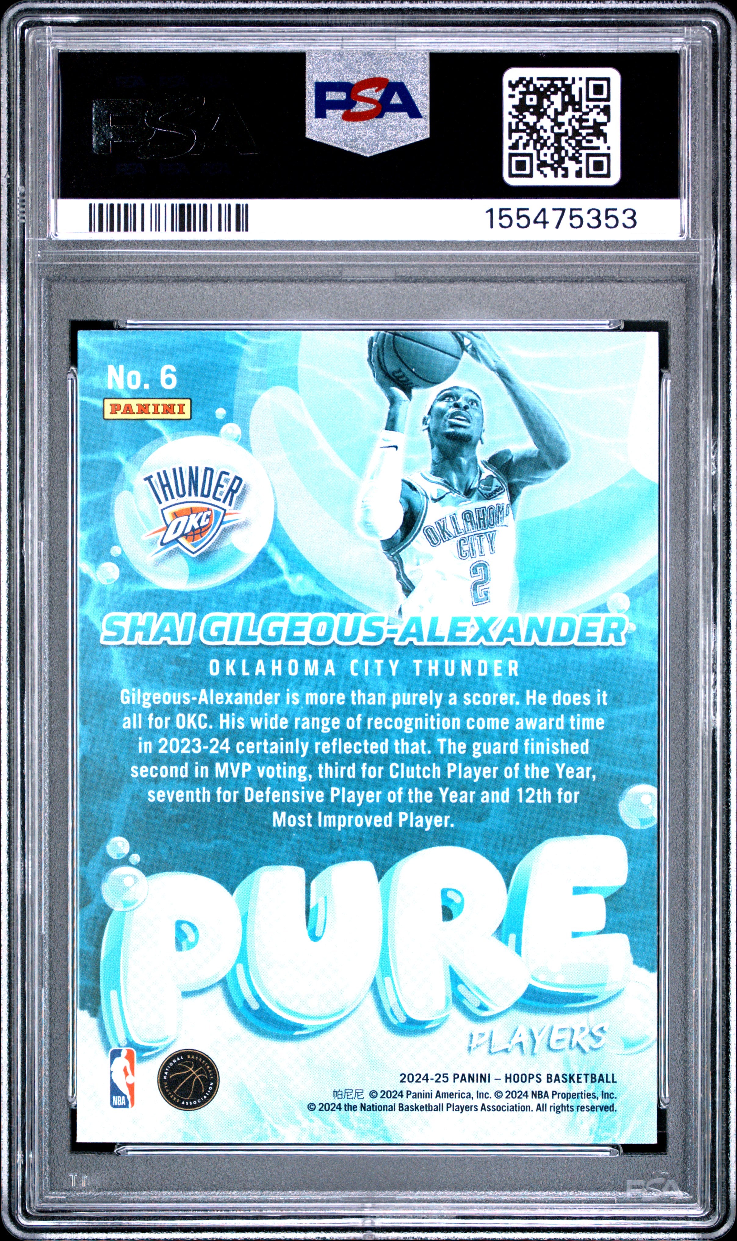 2024 Panini NBA Hoops #6 S. Gilgeous-Alexander Pure Players-Holo PSA 10