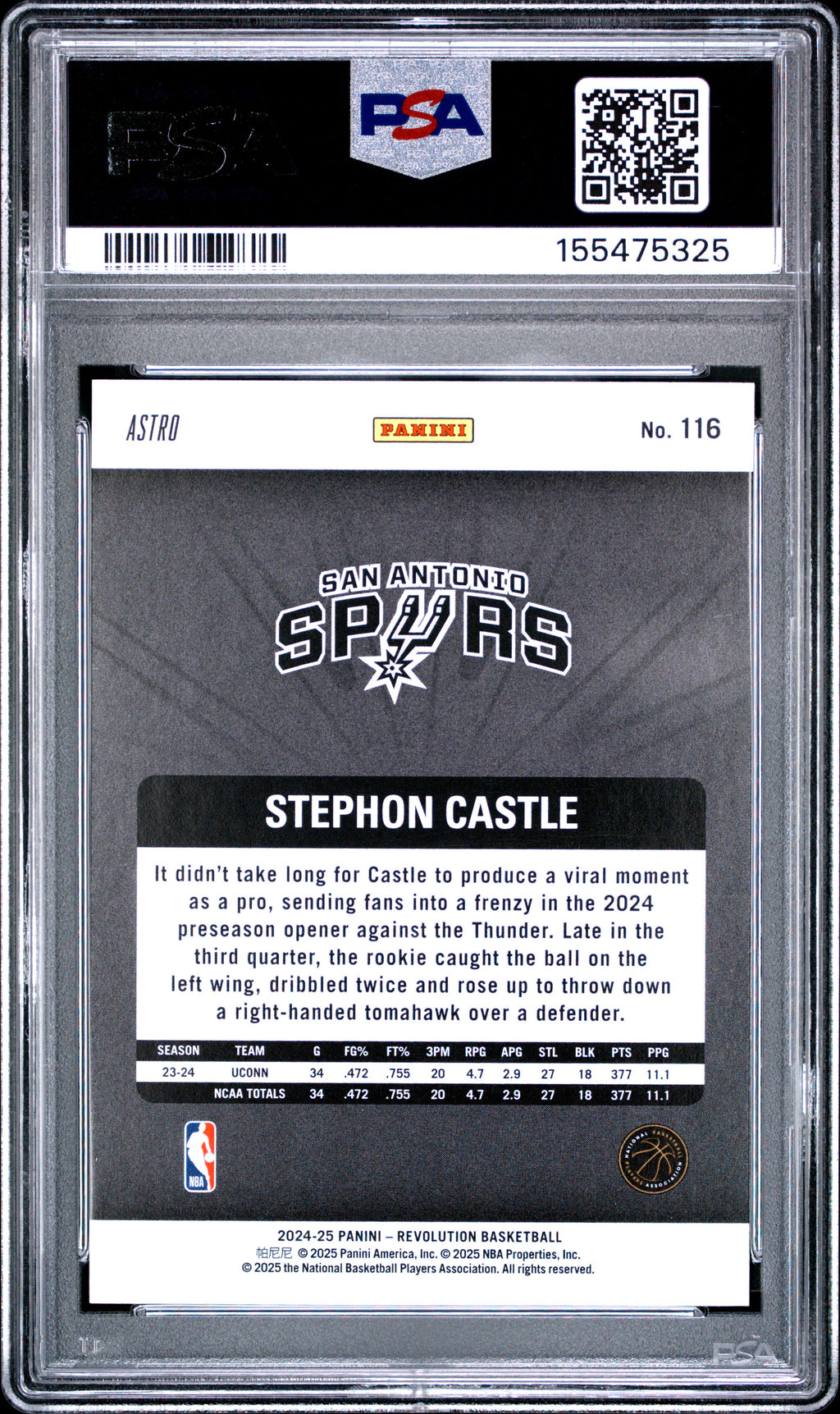 2024 Panini Revolution #116 Stephon Castle Astro PSA 10