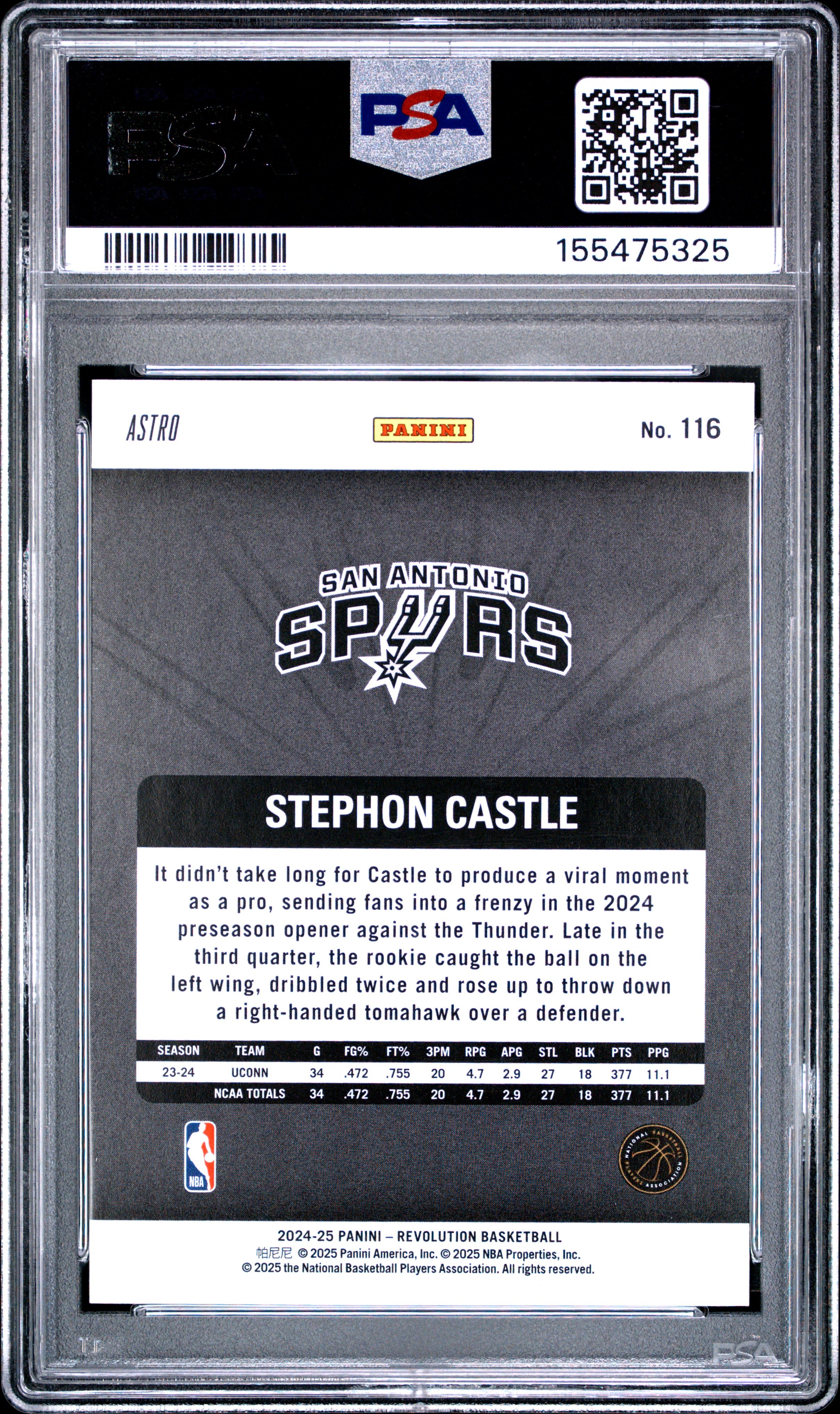2024 Panini Revolution #116 Stephon Castle Astro PSA 10
