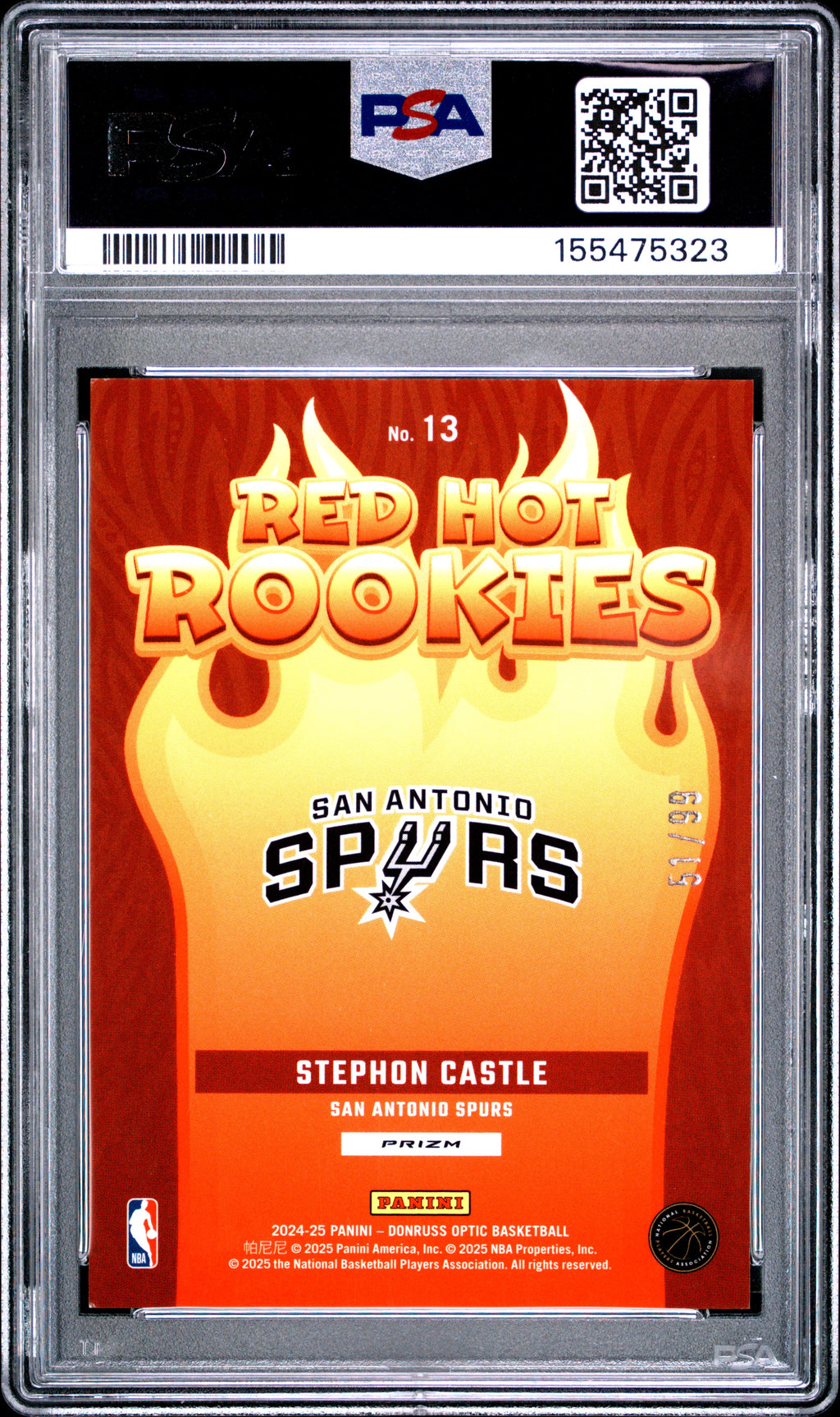 2024 Optic Red Hot Rookies #13 Stephon Castle Red Hot Rookies-Red PSA 10 /99