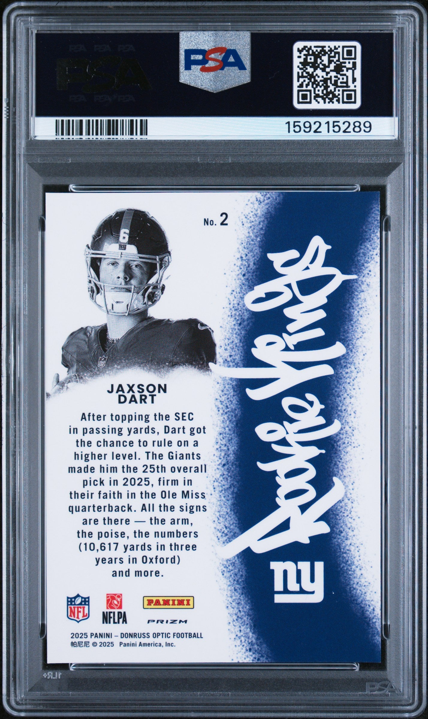 2025 Panini Donruss Optic Rookie Kings #2 Jaxson Dart PSA 10