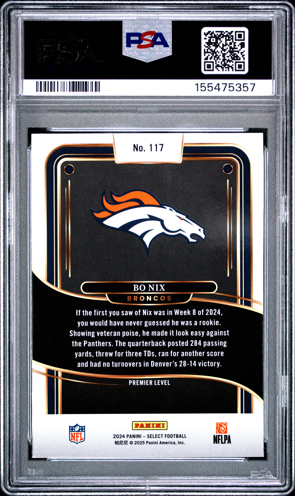 2024 Panini Select #117 Bo Nix PSA 9