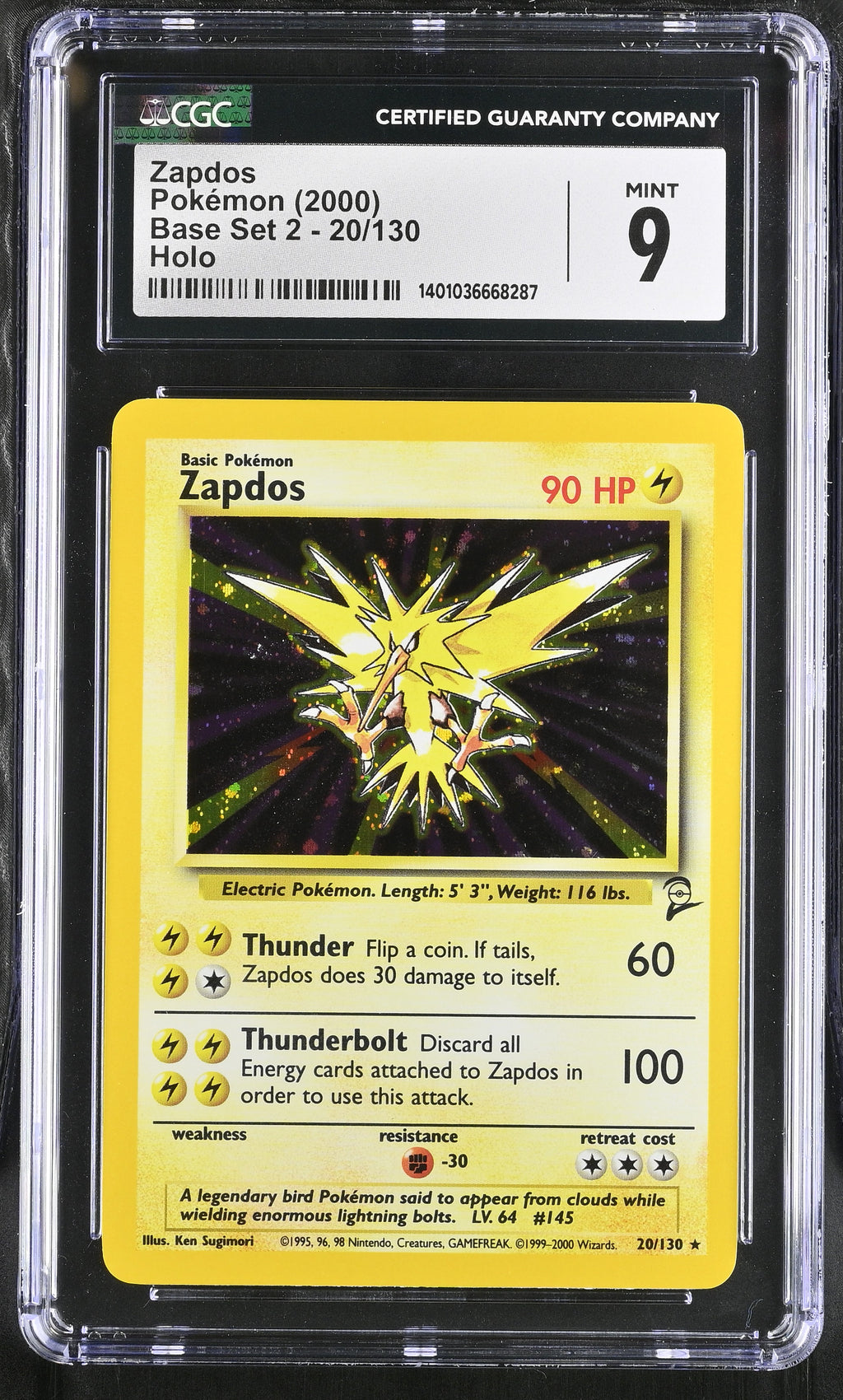 2000 Base Set 2 #20/130 Zapdos CGC 9