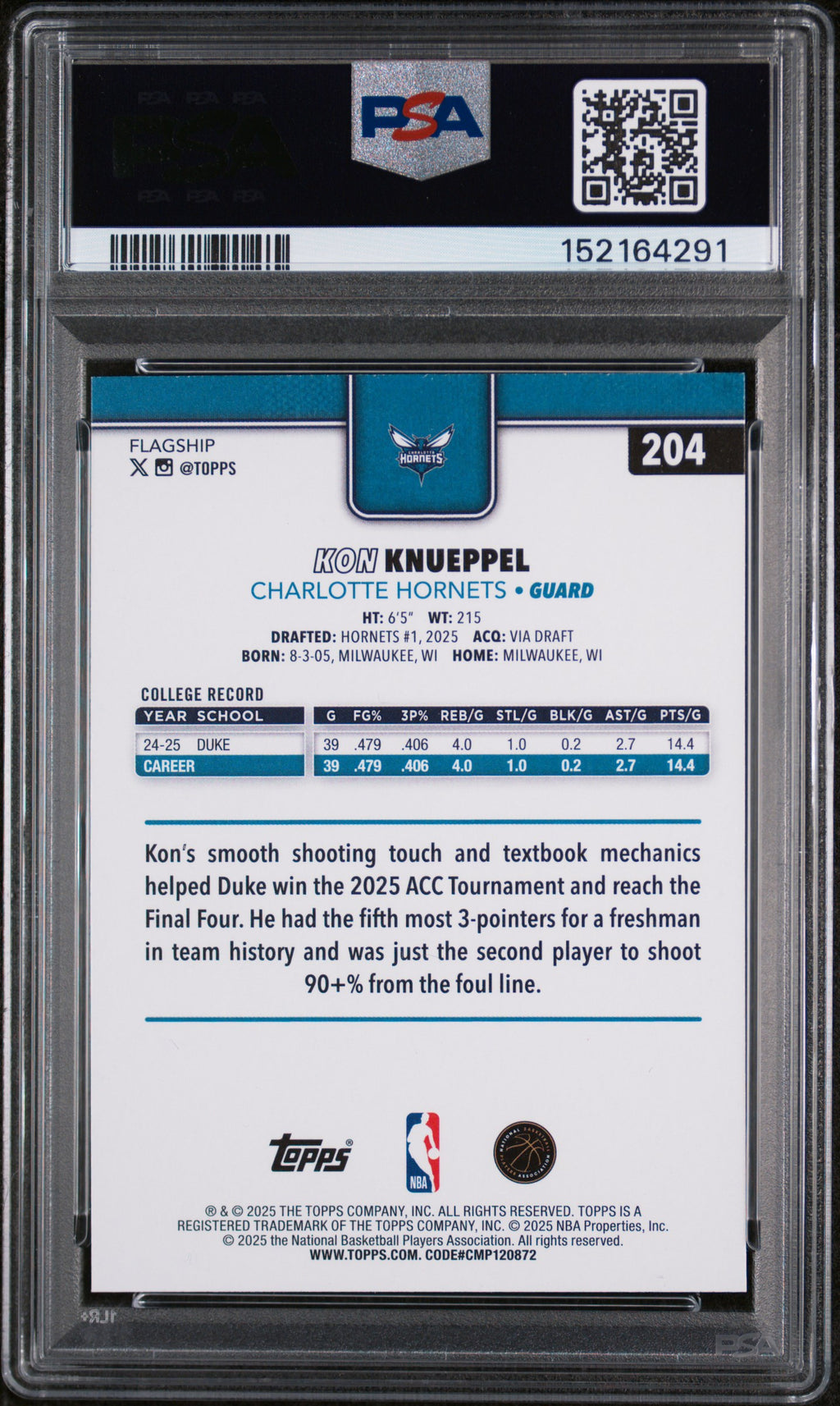 2025 Topps #204 Kon Knueppel Gold PSA 9