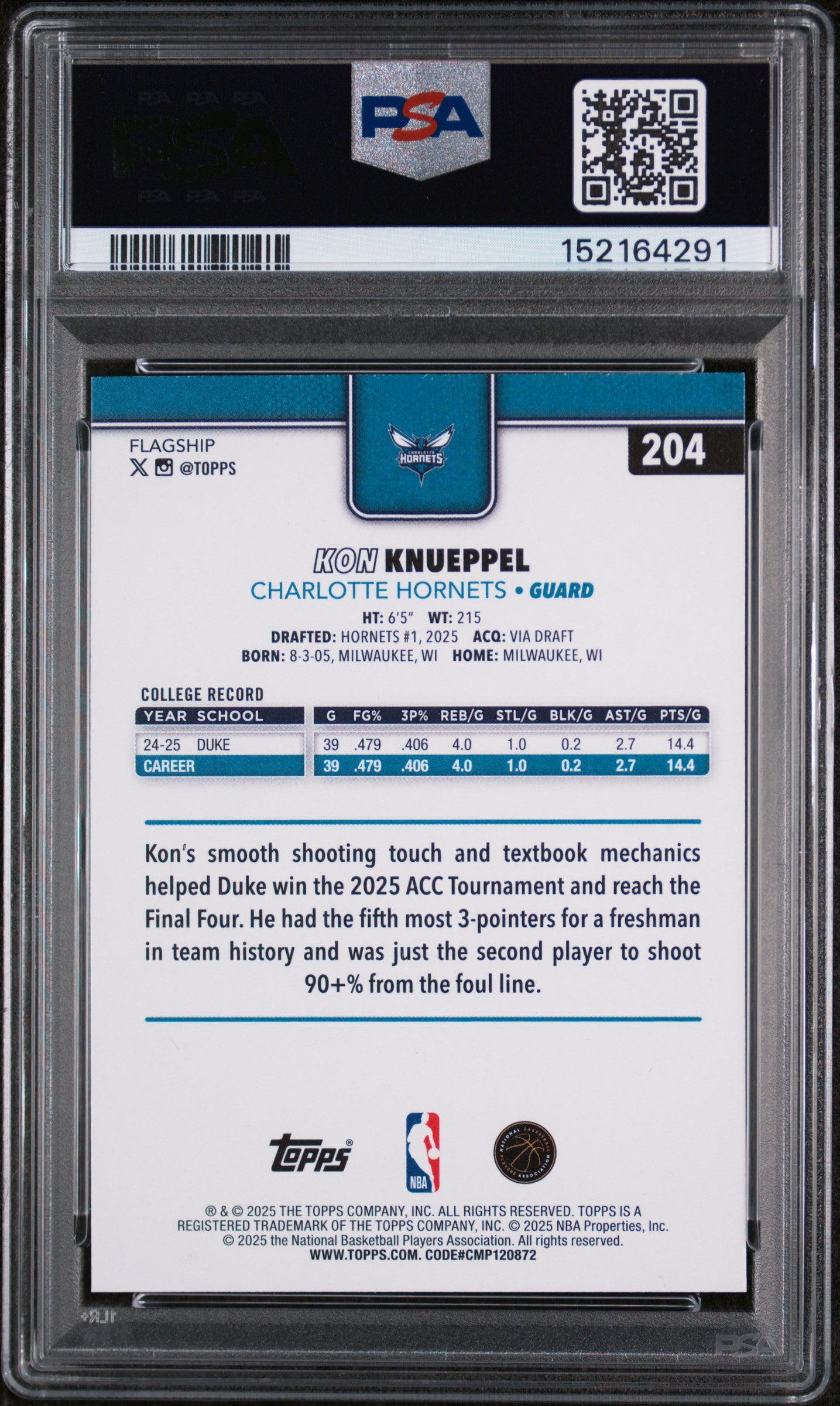 2025 Topps #204 Kon Knueppel Gold PSA 9
