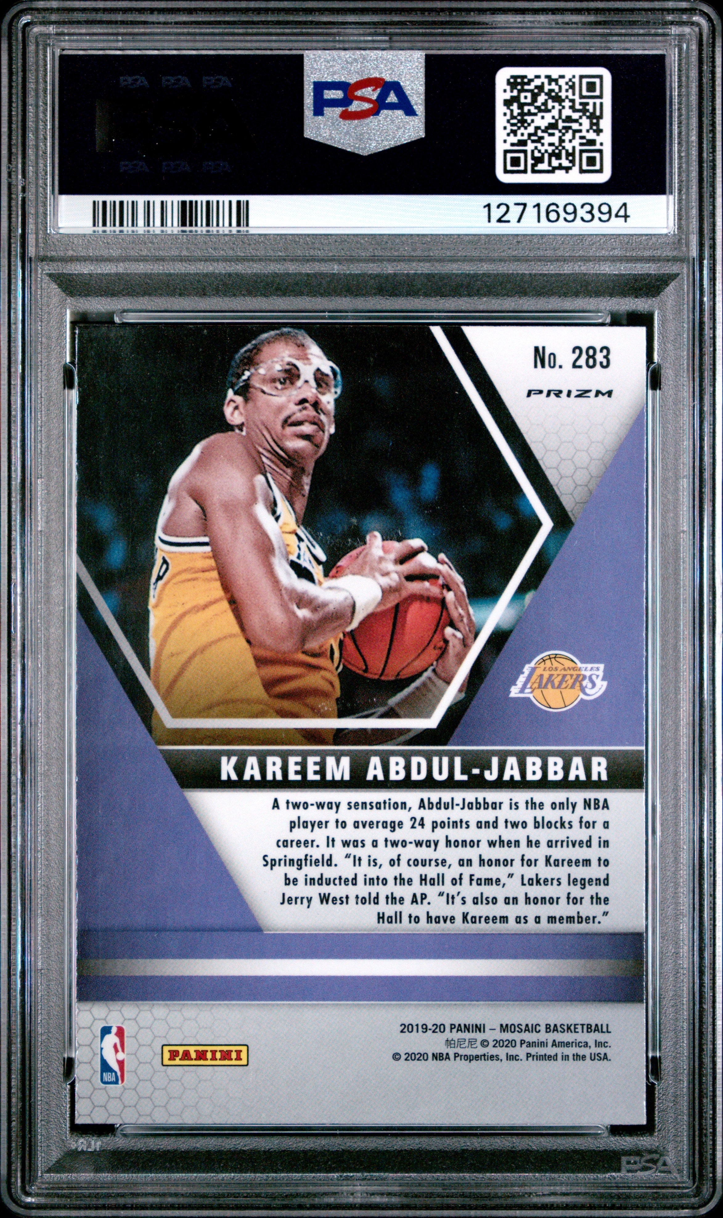 2019 Panini Mosaic #283 Kareem Abdul-Jabbar Reactive Blue PSA 10