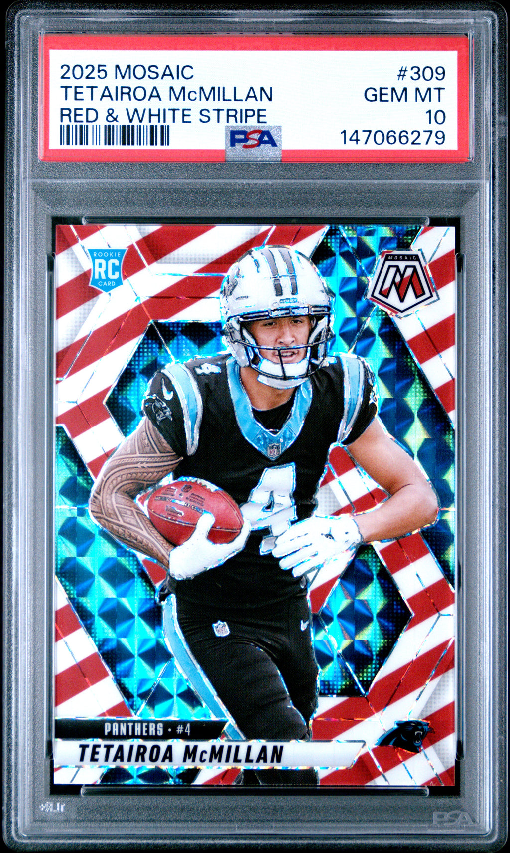 2025 Panini Mosaic #309 Tetairoa Mcmillan Red & White Stripe PSA 10