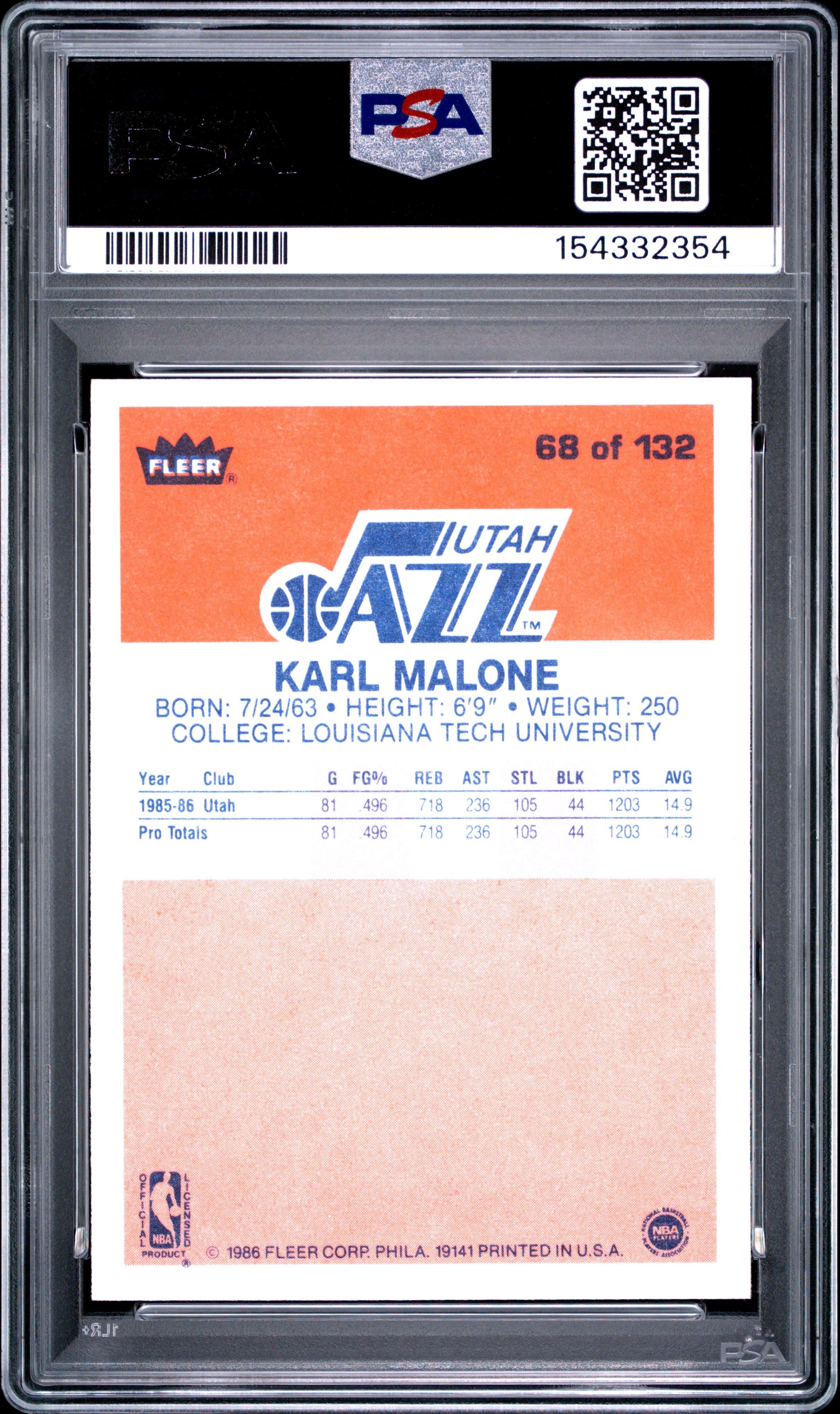 1986 Fleer #68 Karl Malone PSA 7