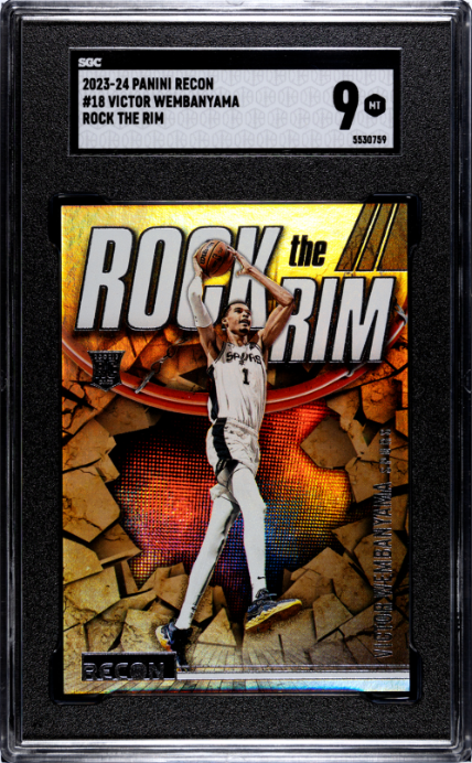 2023-24 Panini Recon #18 Victor Wembanyama Rock The Rim SGC 9