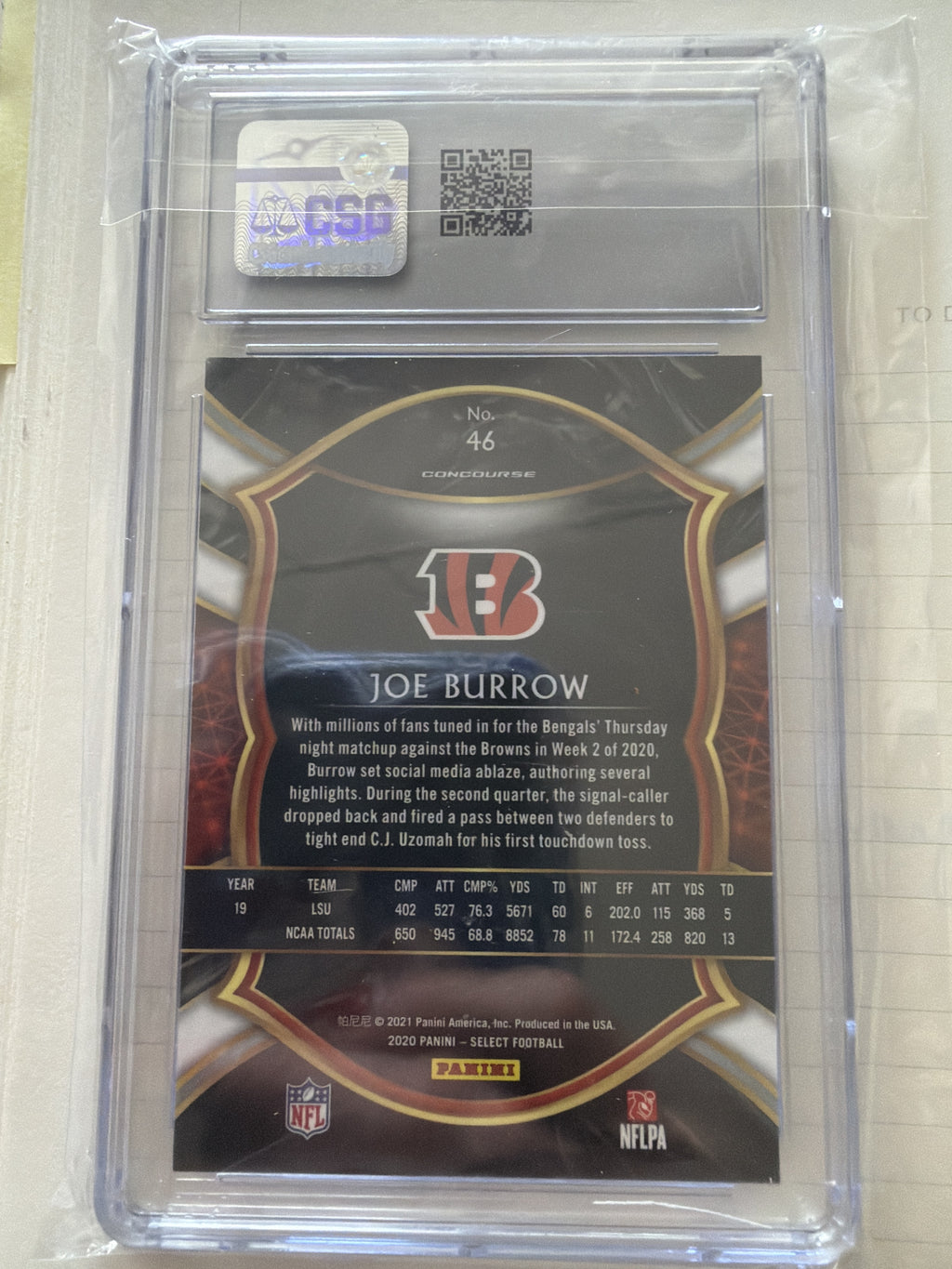 Rookie Card Joe Burrow Panini Select CSG 10