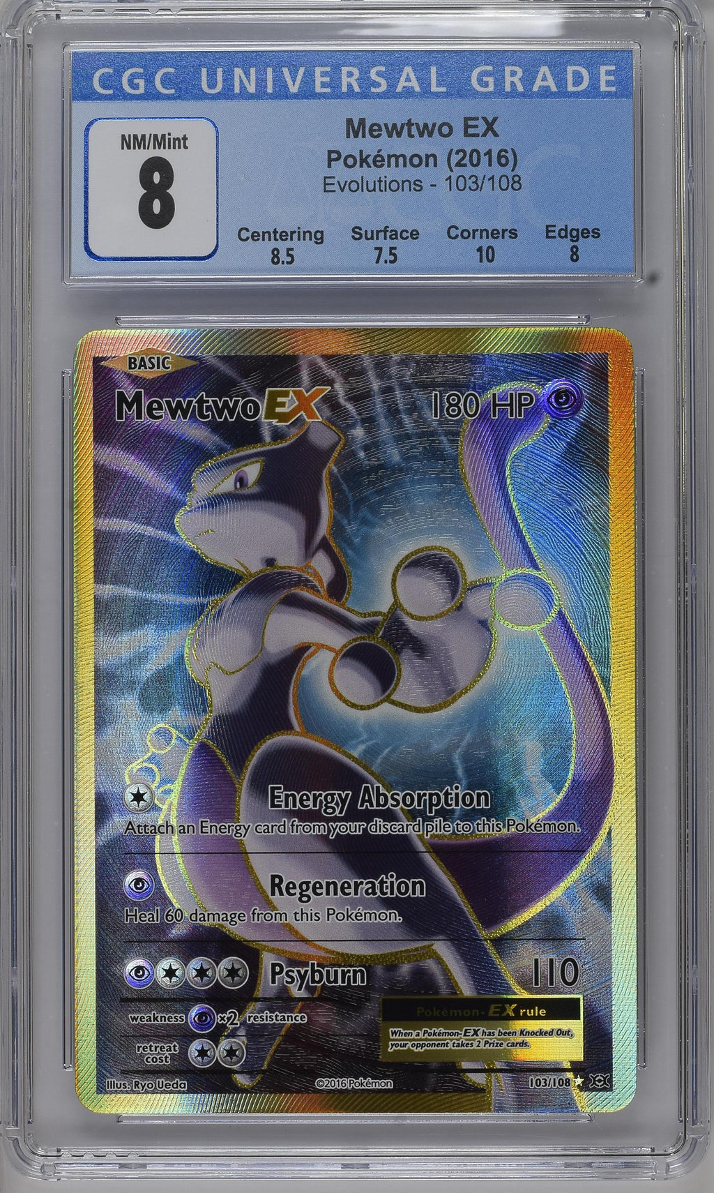 2016 Evolutions #103/108 Mewtwo EX Ultra Rare CGC 8