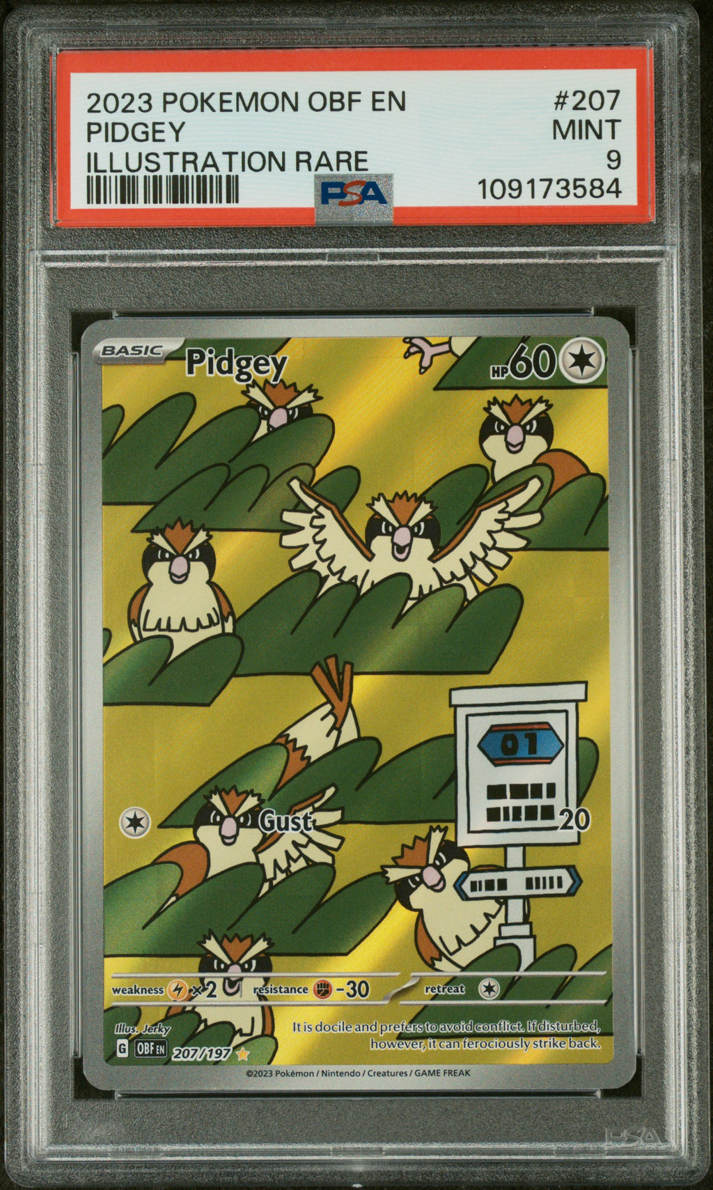 2023 Pokemon Obf En-Obsidian Flames #207 Pidgey Illustration Rare PSA 9