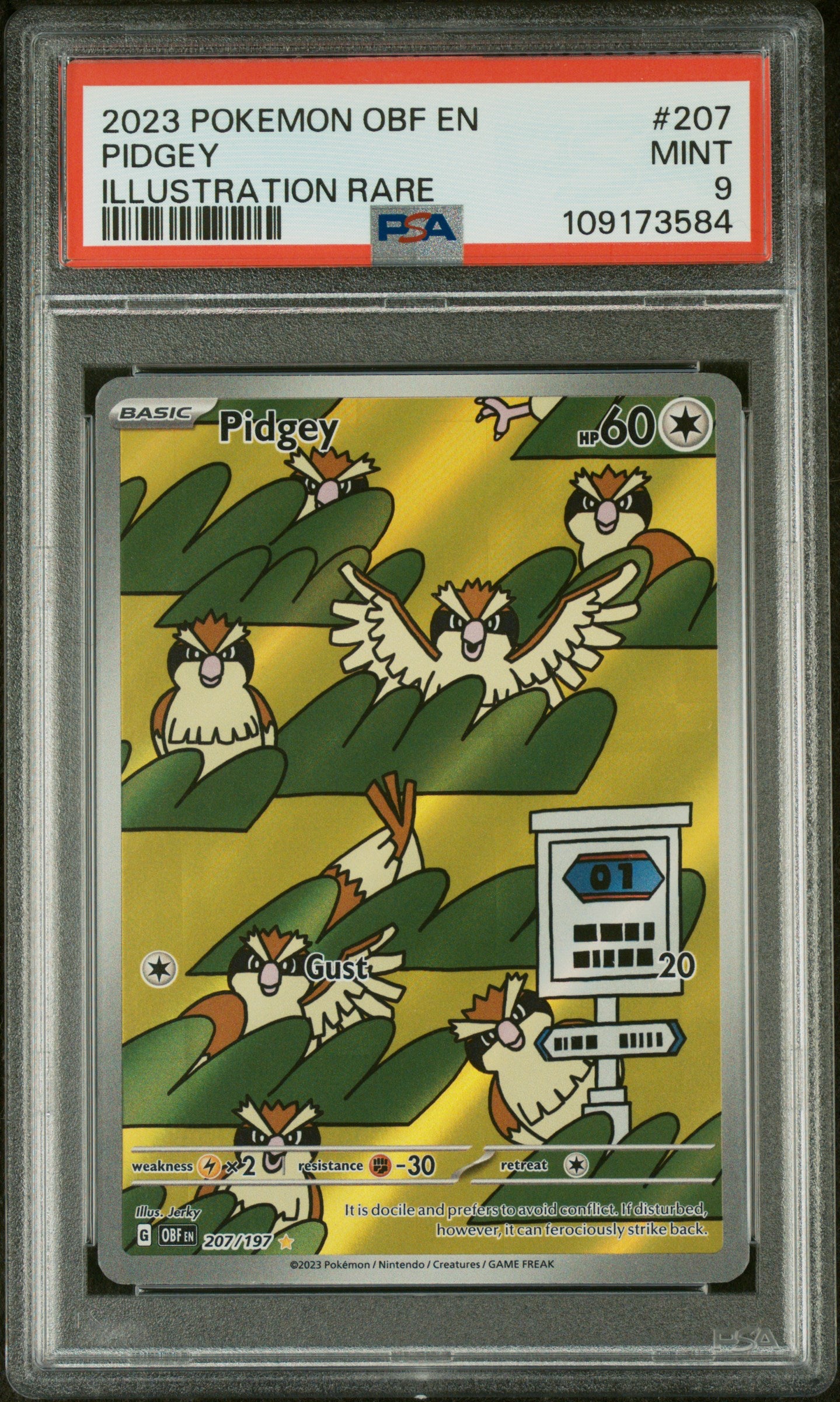 2023 Pokemon Obf En-Obsidian Flames #207 Pidgey Illustration Rare PSA 9