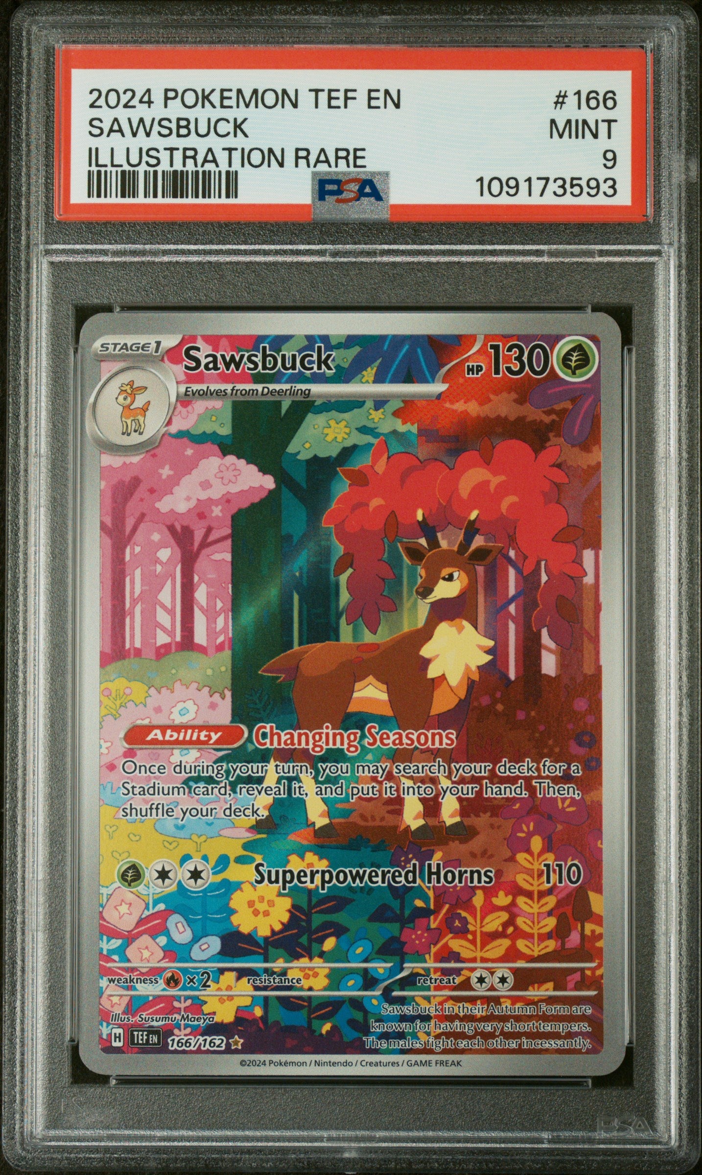 2024 Pokemon Tef En-Temporal Forces #166 Sawsbuck Illustration Rare PSA 9