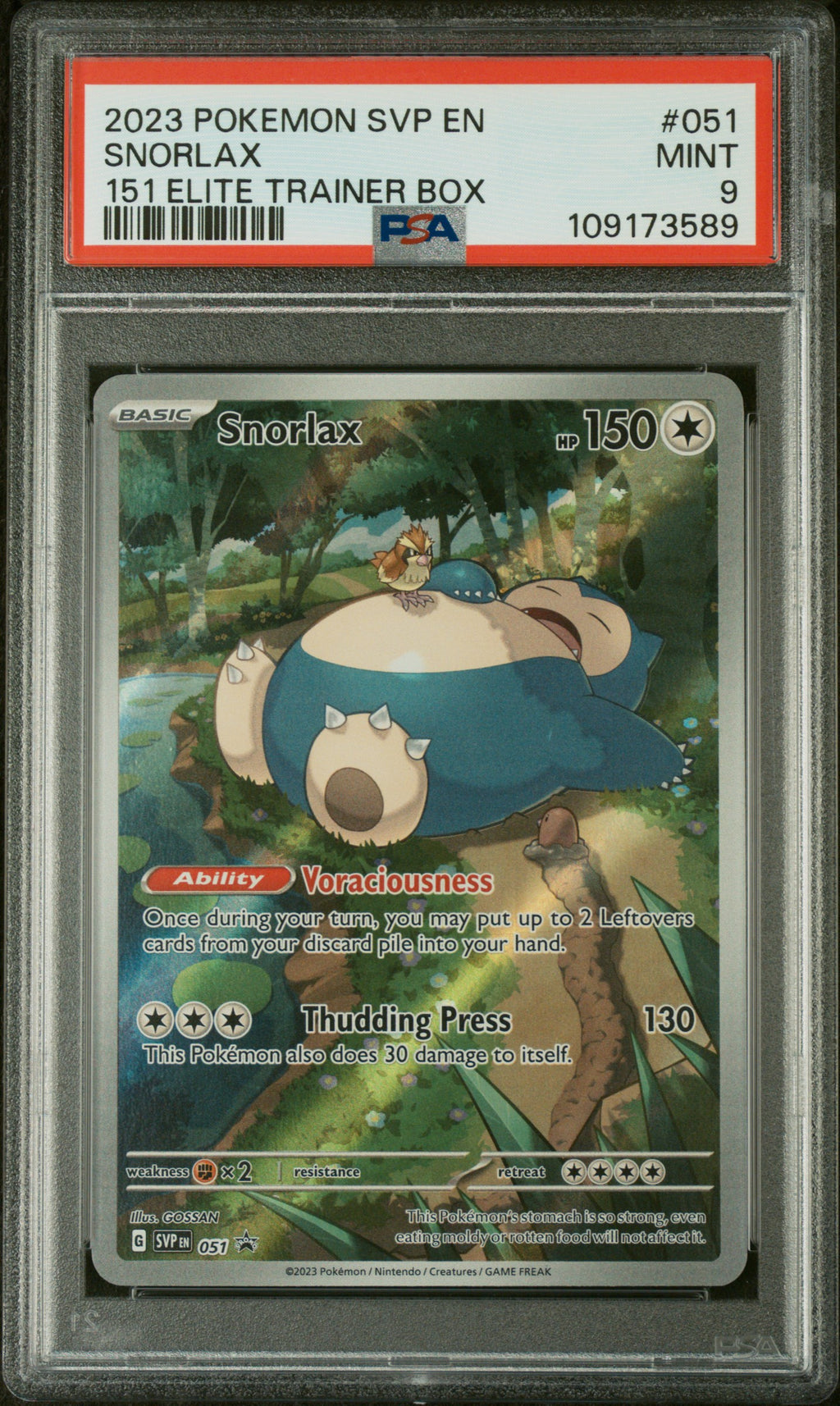 2023 Pokemon Svp En-Sv Black Star Promo #051 Snorlax 151 Elite Trainer Box PSA 9
