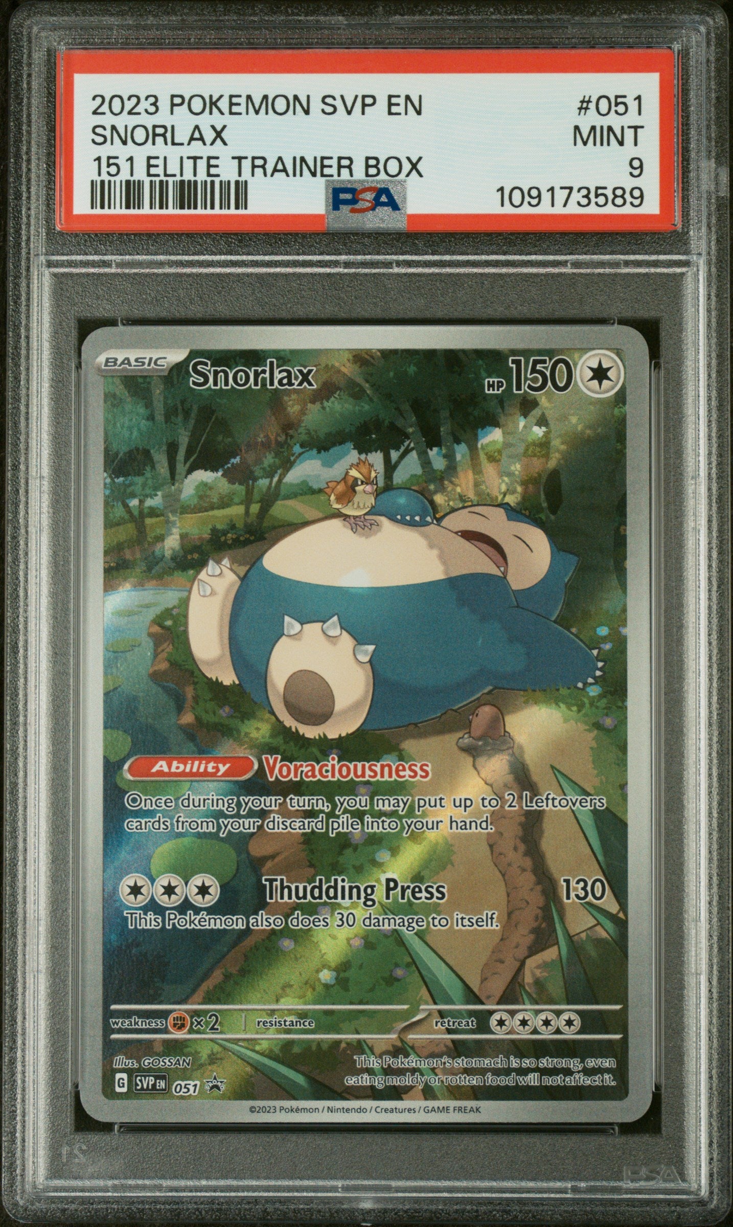 2023 Pokemon Svp En-Sv Black Star Promo #051 Snorlax 151 Elite Trainer Box PSA 9
