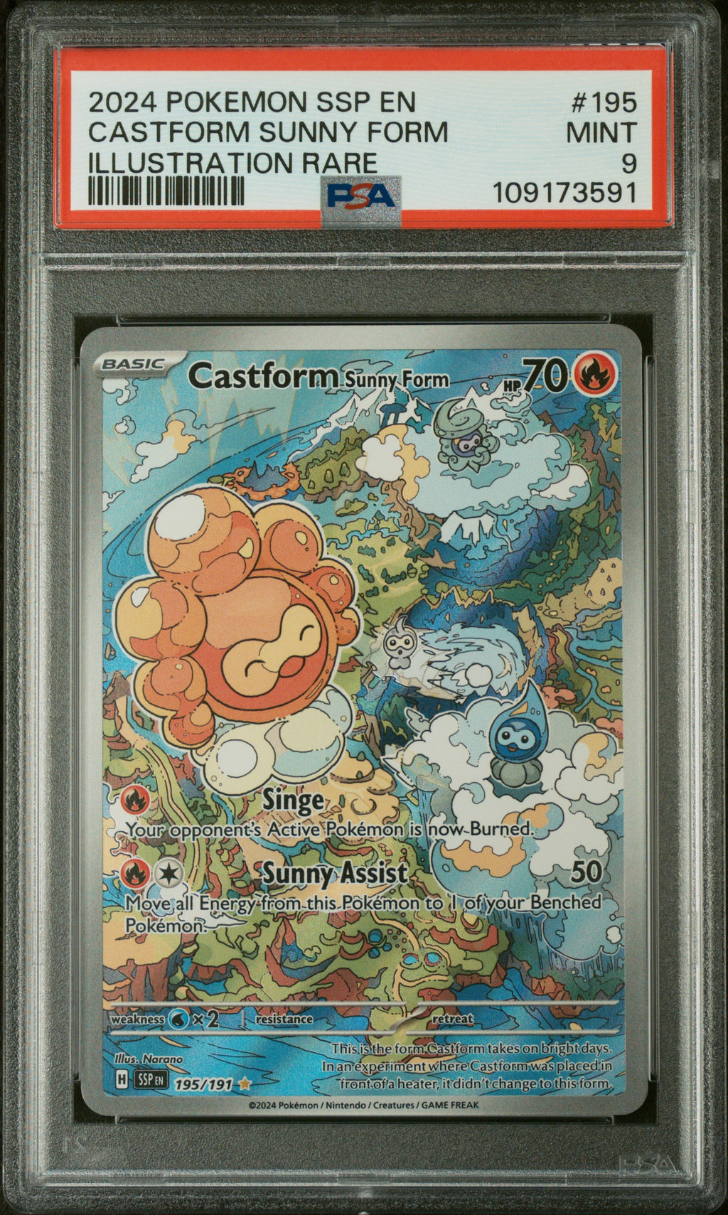2024 Surging Sparks #195 Castform Sunny Form Illustration Rare PSA 9
