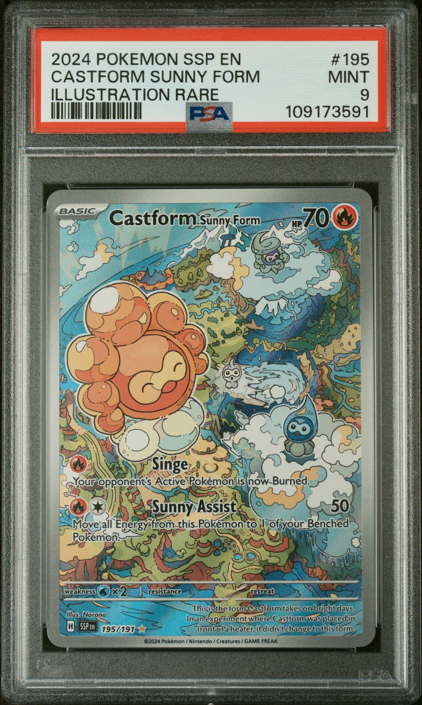 2024 Surging Sparks #195 Castform Sunny Form Illustration Rare PSA 9
