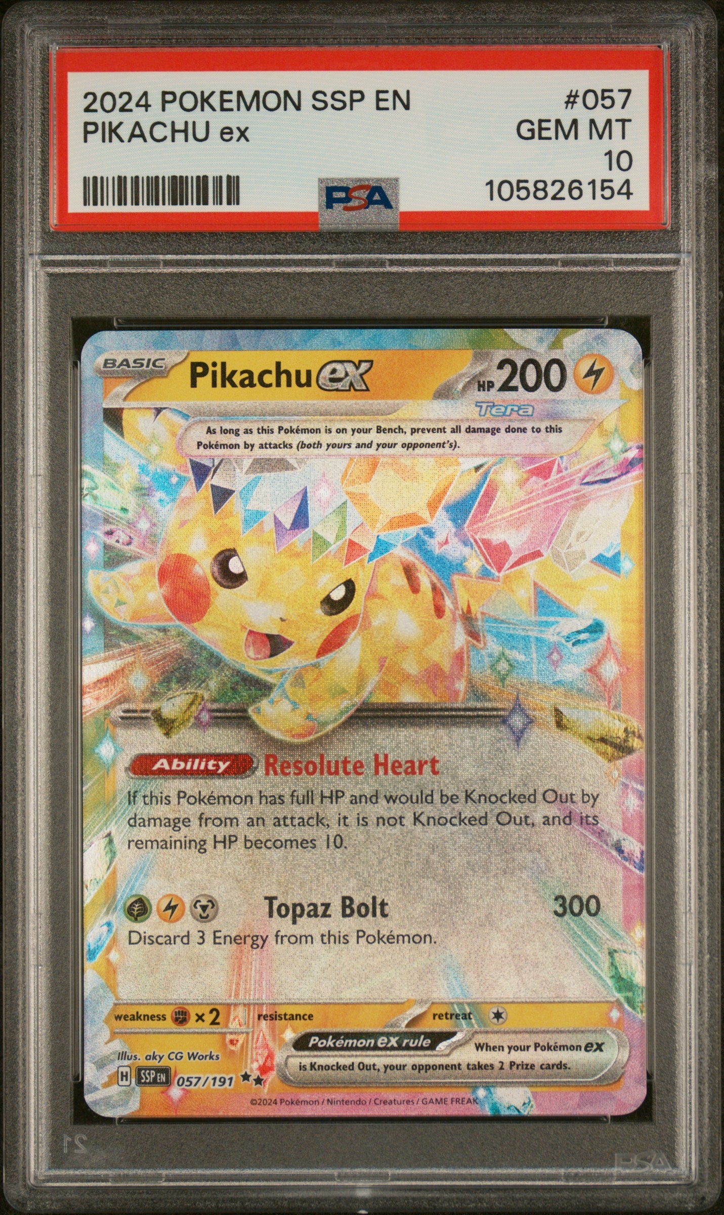 2024 Pokemon Ssp En-Surging Sparks #057 Pikachu Ex PSA 10