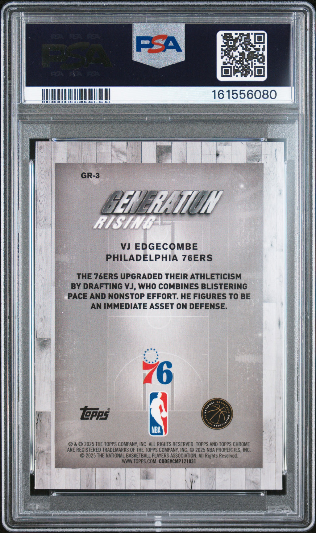 2025 Topps Chrome Generation Rising #GR-3 Vj Edgecombe Purple Ref PSA 9