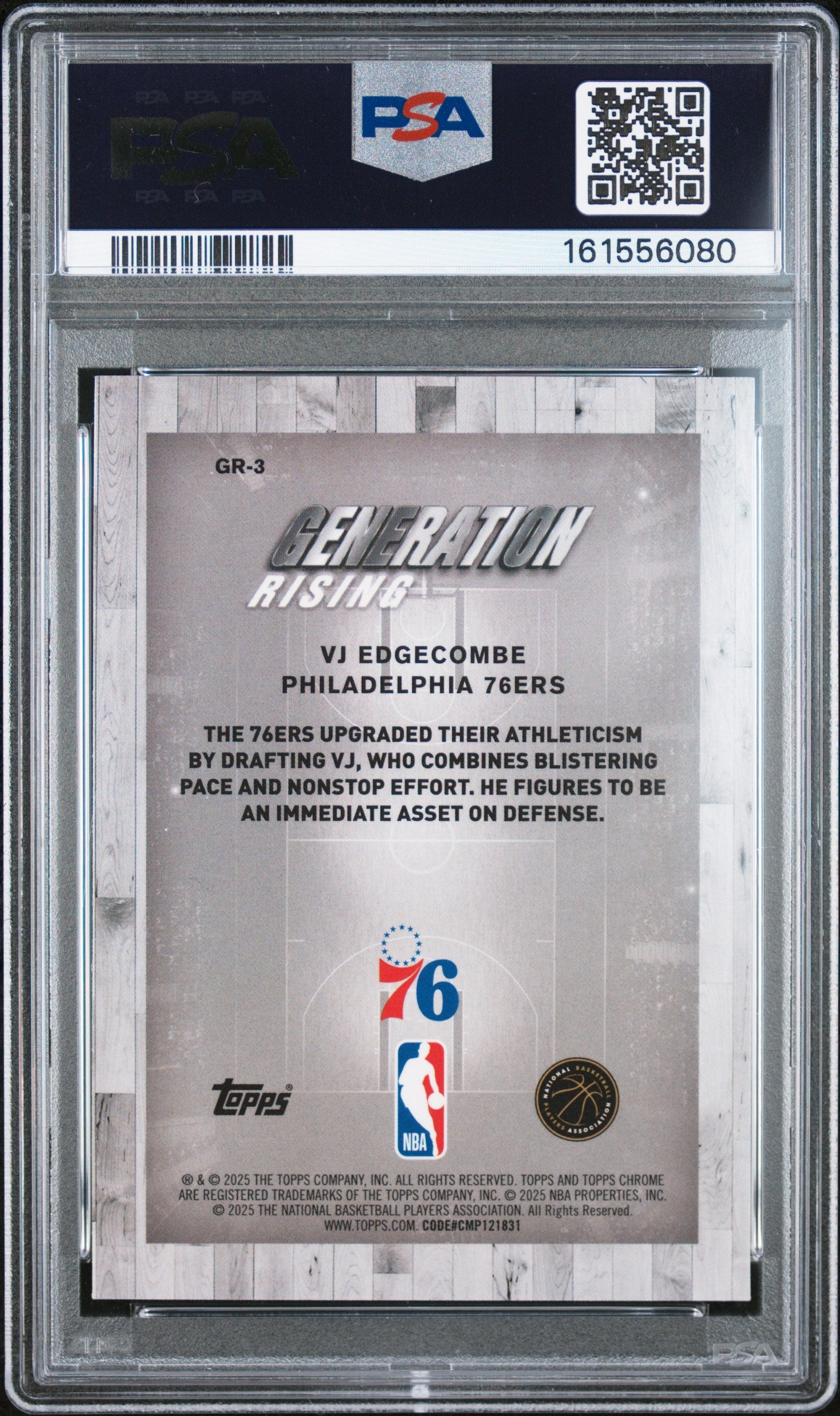 2025 Topps Chrome Generation Rising #GR-3 Vj Edgecombe Purple Ref PSA 9