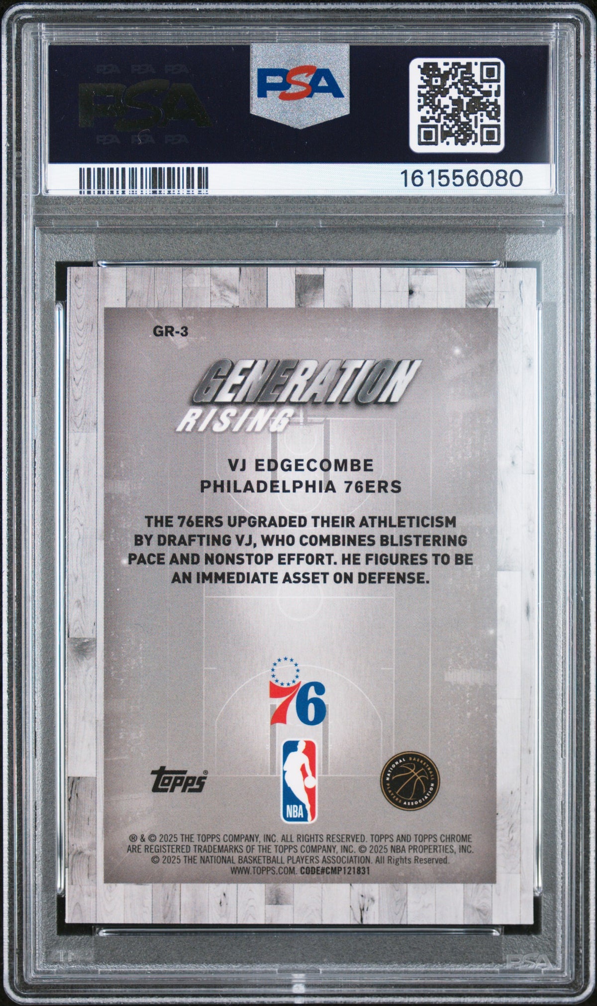 2025 Topps Chrome Generation Rising #GR-3 Vj Edgecombe Purple Ref PSA 9
