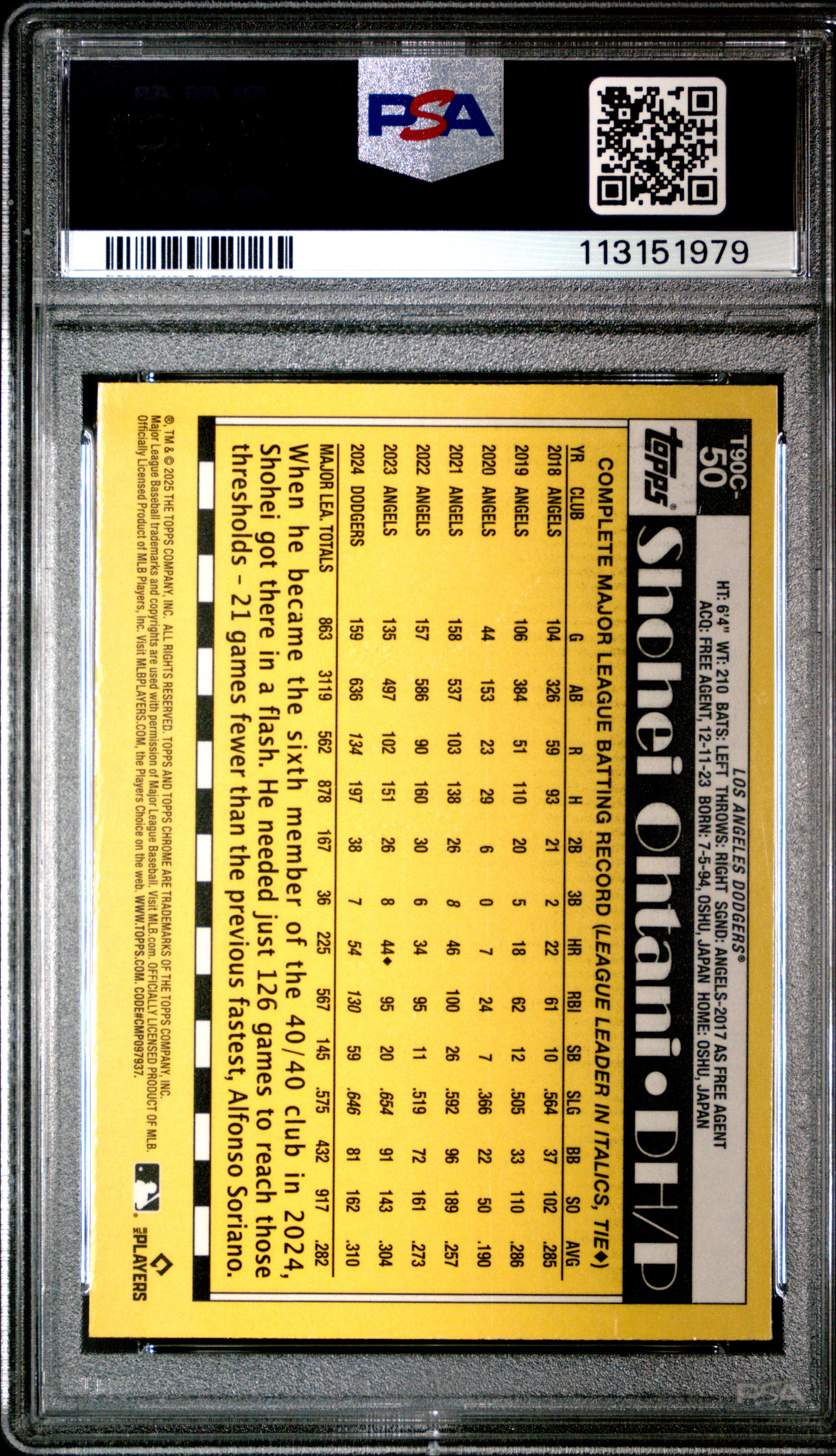 2025 Topps Silver Pack 1990 Chrome Promo #50 Shohei Ohtani PSA 9