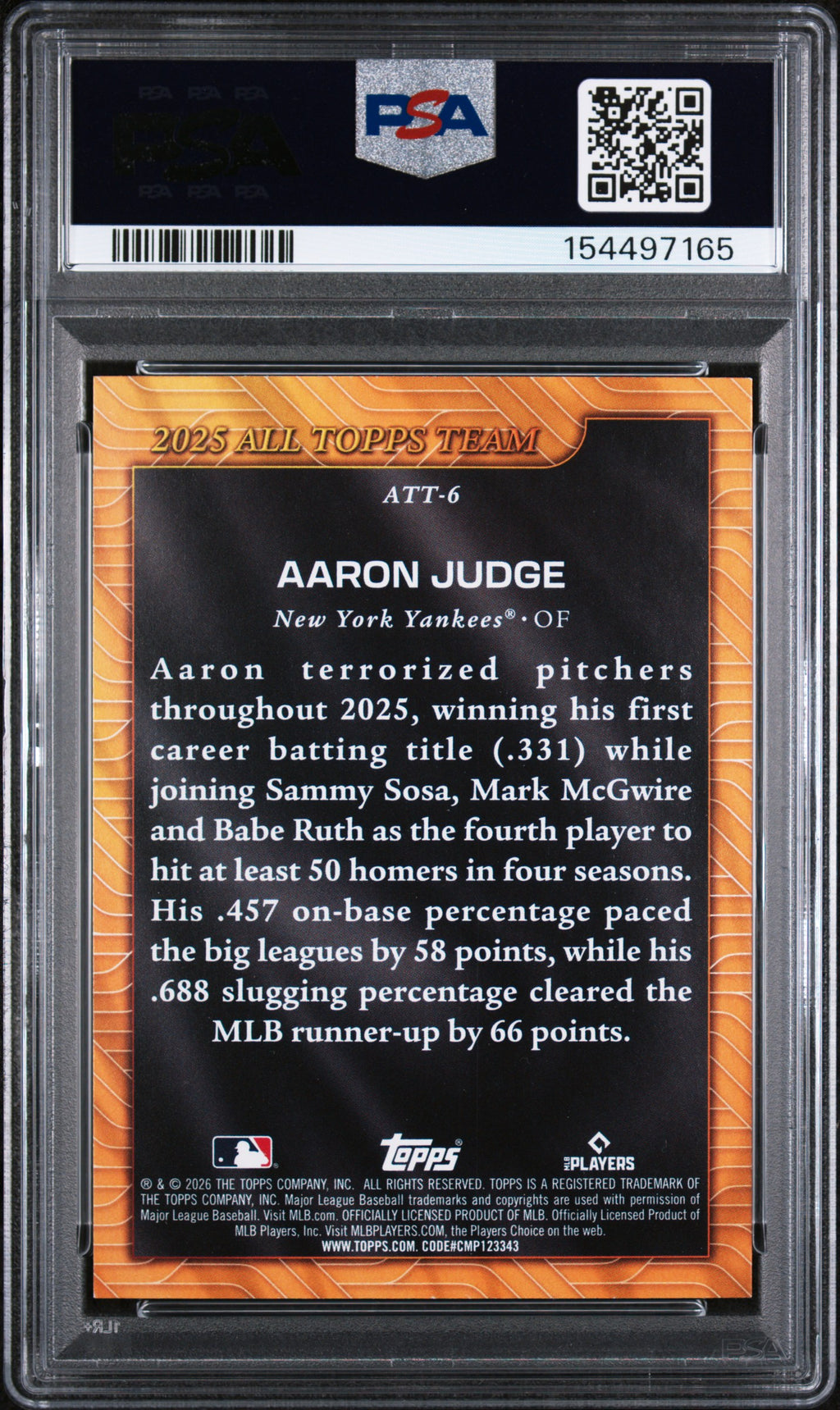 2026 Topps 2025 All Topps Team #6 Aaron Judge PSA 10