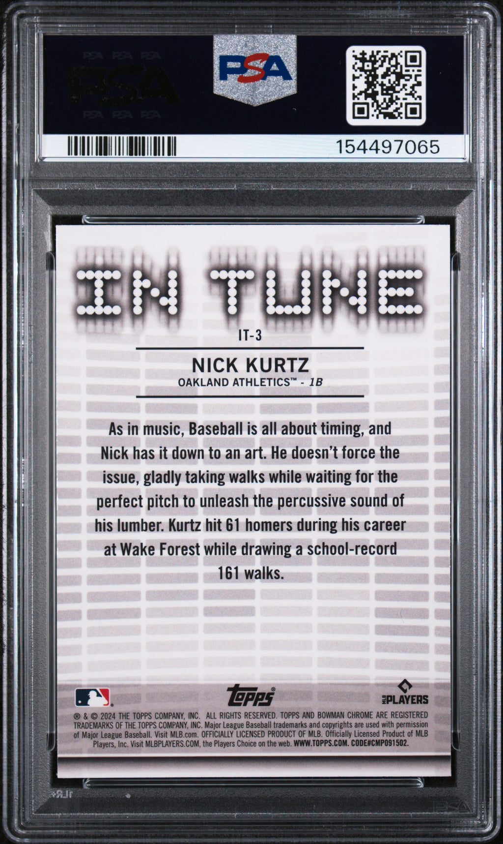 2024 Bowman Draft In Tune #IT3 Nick Kurtz PSA 10