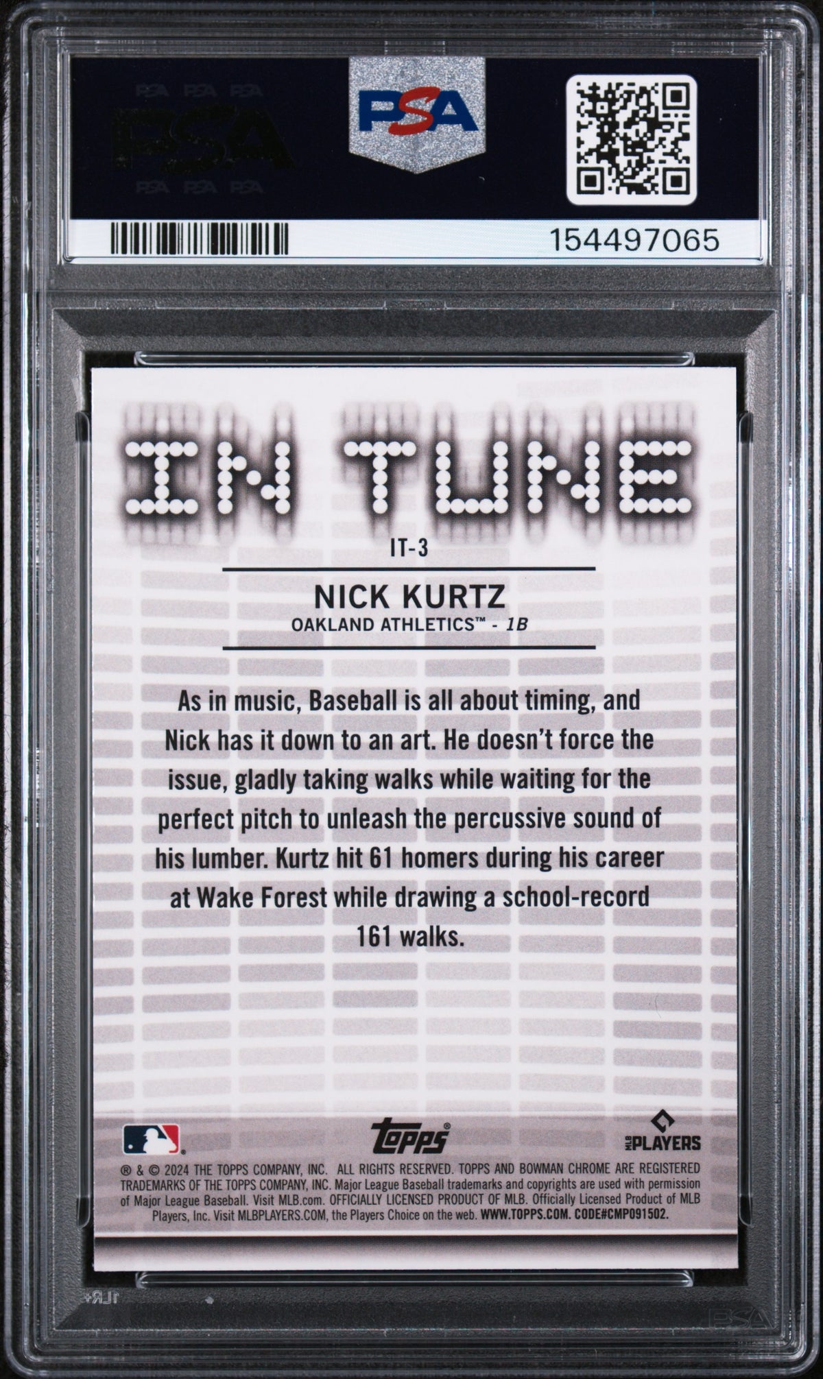 2024 Bowman Draft In Tune #IT3 Nick Kurtz PSA 10