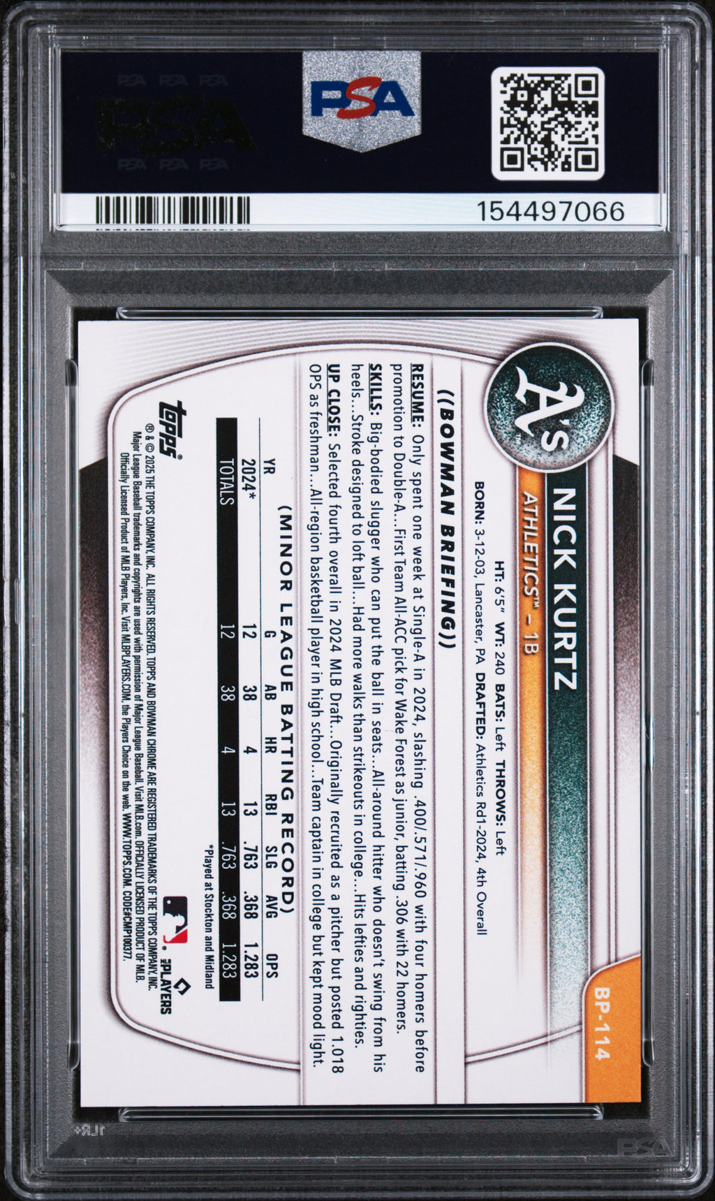 2025 Bowman Paper Prospects #BP114 Nick Kurtz PSA 10
