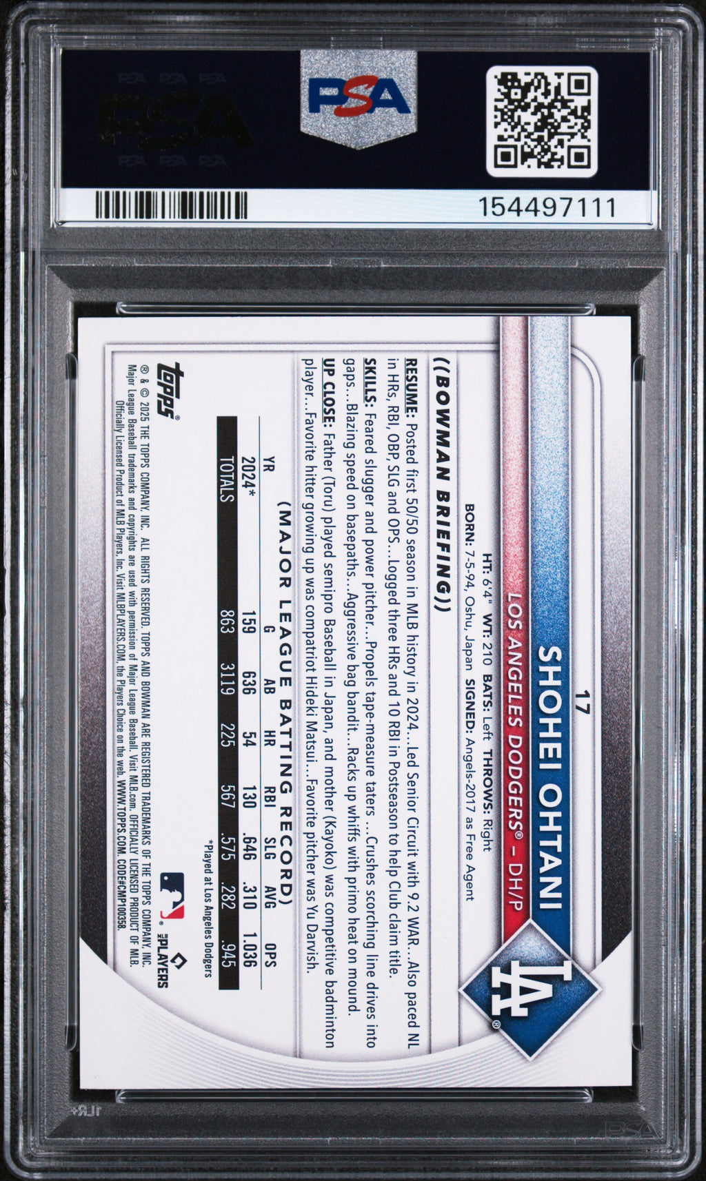 2025 Bowman #17 Shohei Ohtani PSA 10
