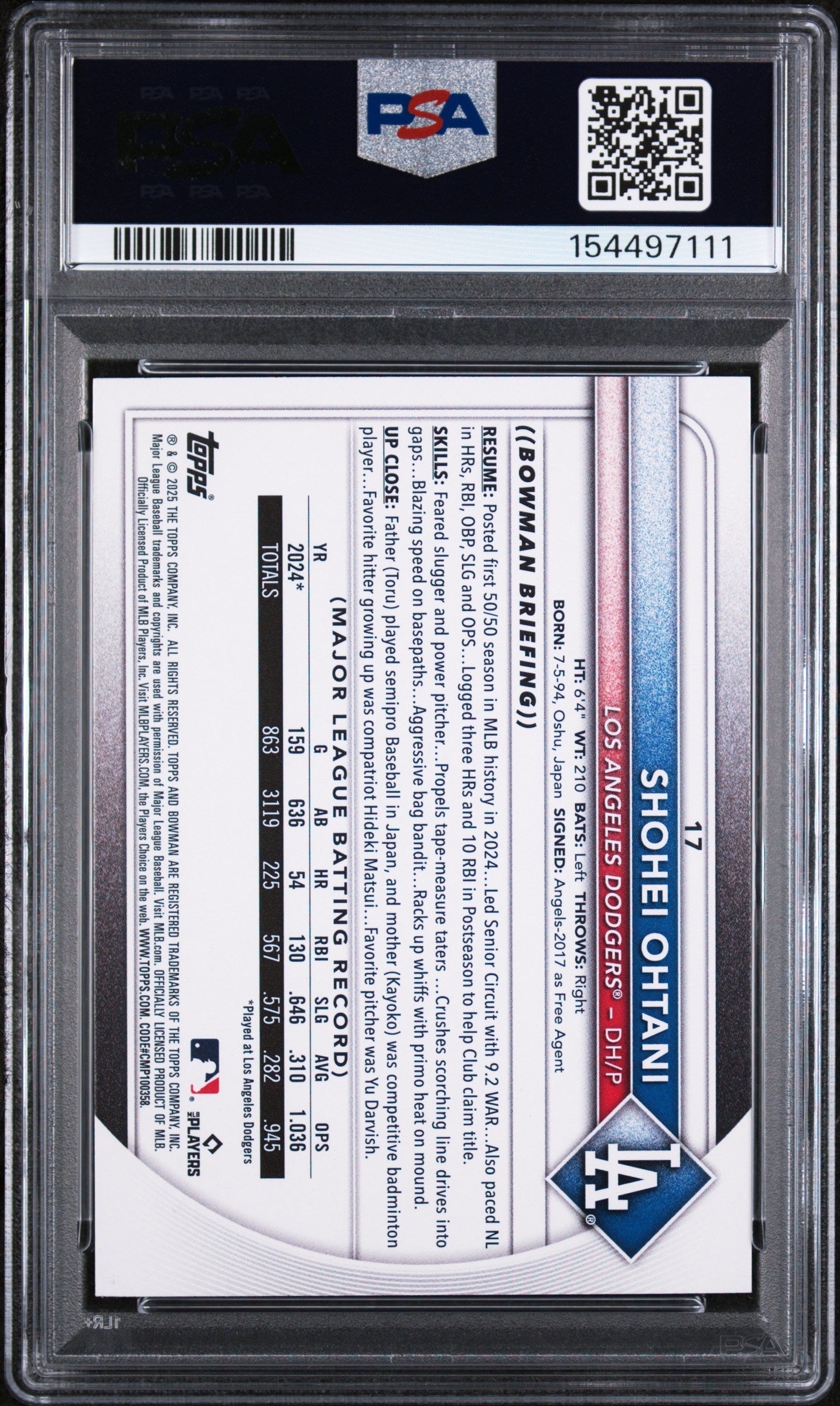 2025 Bowman #17 Shohei Ohtani PSA 10