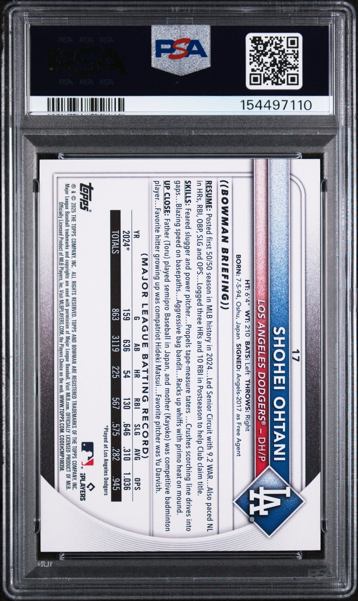2025 Bowman #17 Shohei Ohtani PSA 10